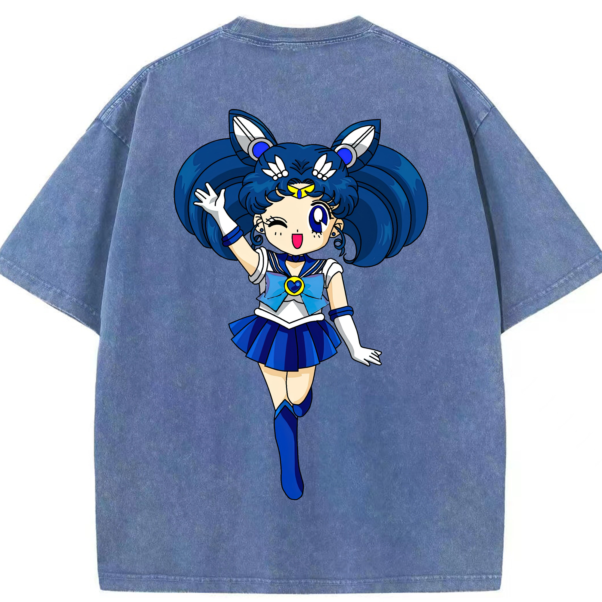 （画像用） 美少女戦士セーラームーン 水野 亜美 みずの あみ Sailor Moon Mizuno Ami 綿100% ヴィンテージ風 半袖Tシャツ（背面プリント）