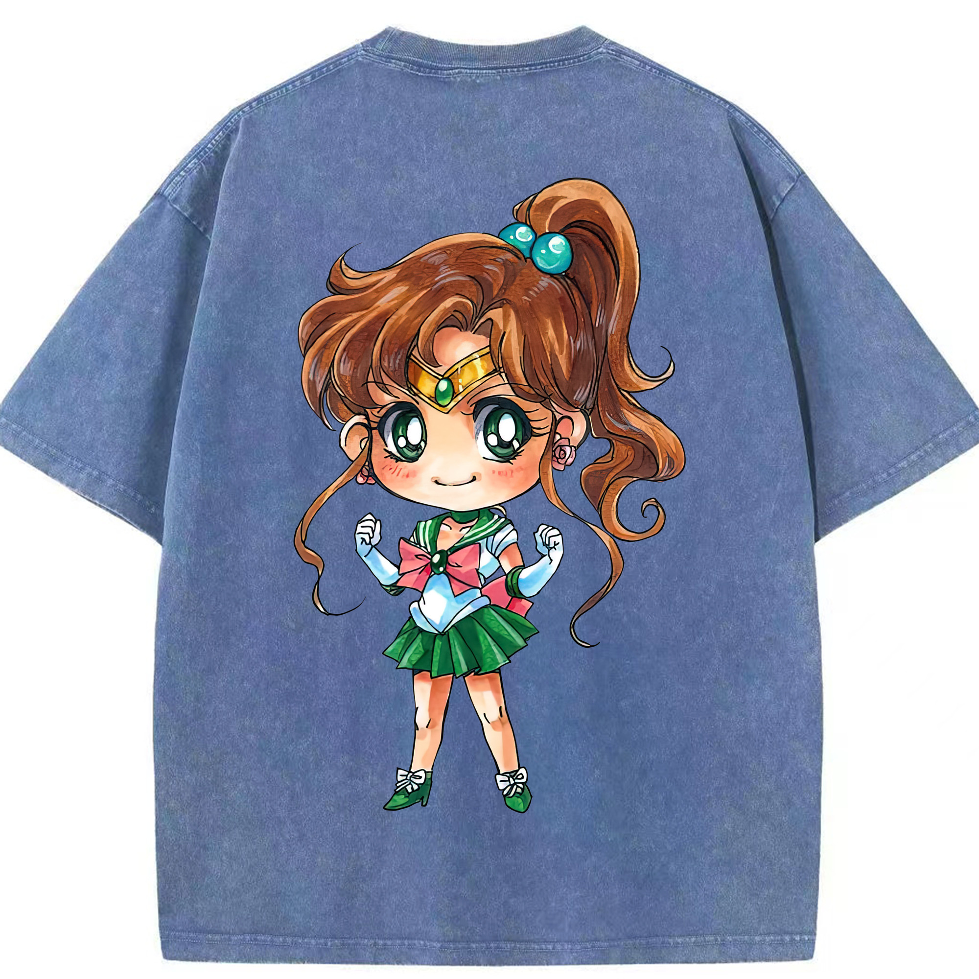 （画像用） 美少女戦士セーラームーン 木野 まこと きの まこと Sailor Moon Kino Makoto （セーラージュピター；Sailor Jupiter） 綿100% ヴィンテージ風 半袖Tシャツ（背面プリント）