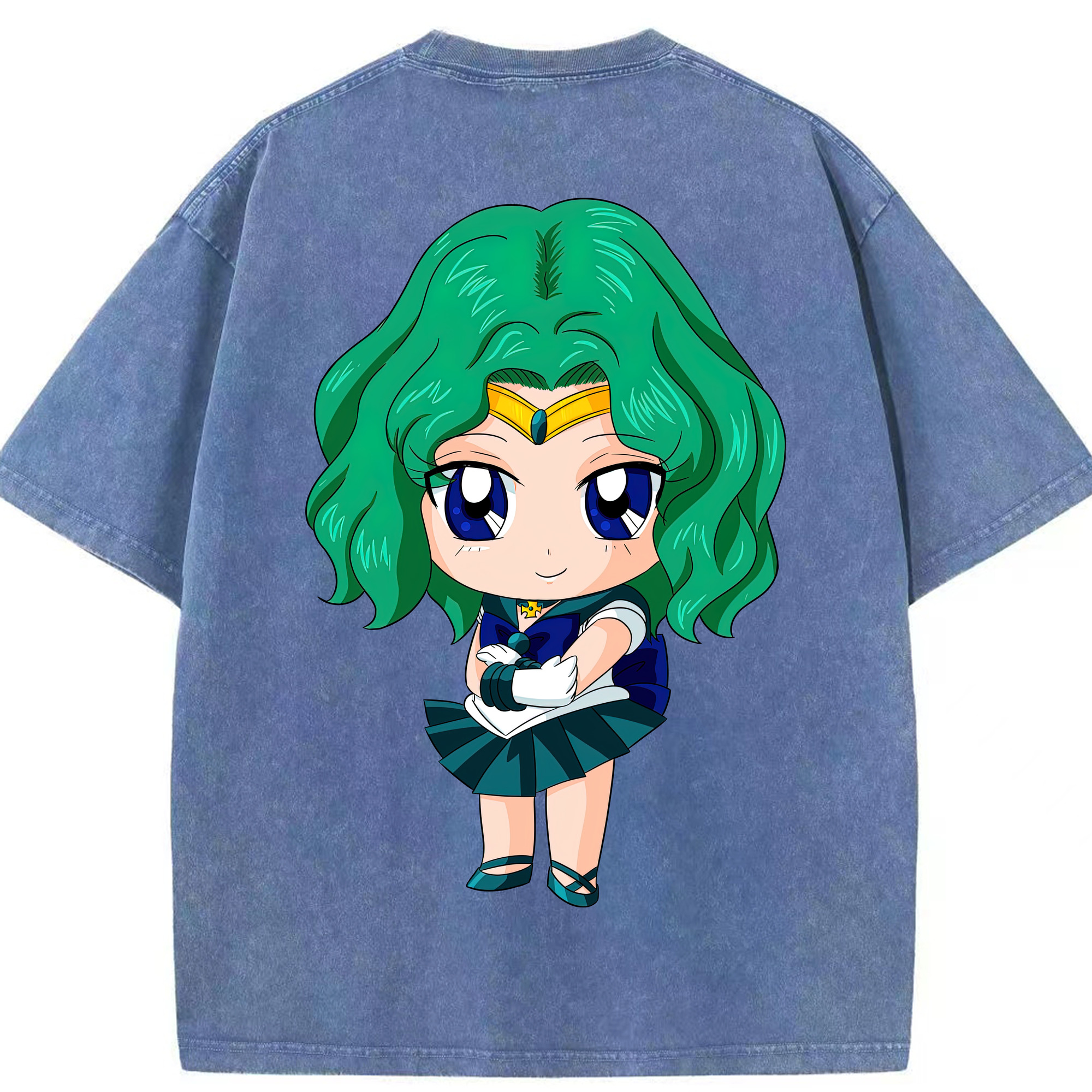 （画像用） 美少女戦士セーラームーン 海王 みちる（かいおう みちる） Sailor Moon Kaiou Michiru 綿100% ヴィンテージ風 半袖Tシャツ（背面プリント）