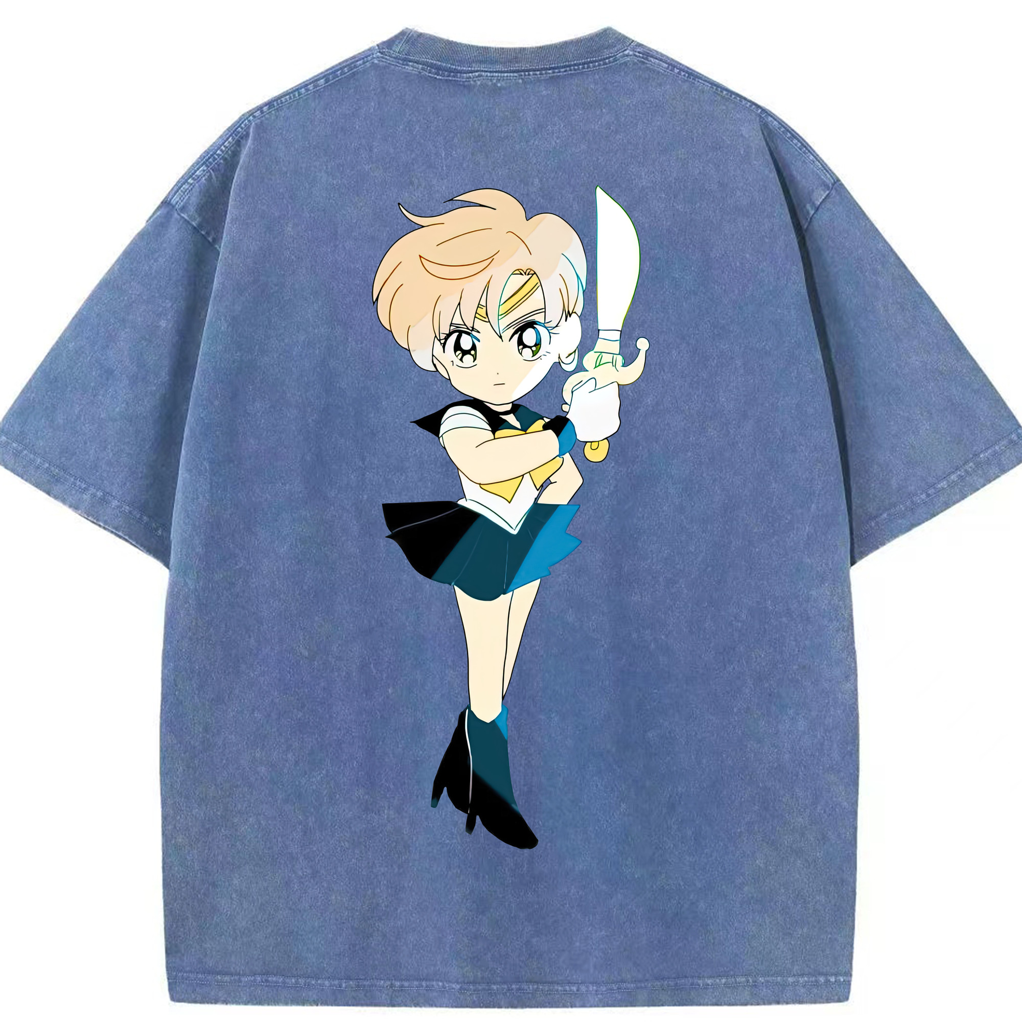 （画像用） 美少女戦士セーラームーン 天王はるか Sailor Moon Tenoh Haruka 綿100% ヴィンテージ風 半袖Tシャツ（背面プリント）