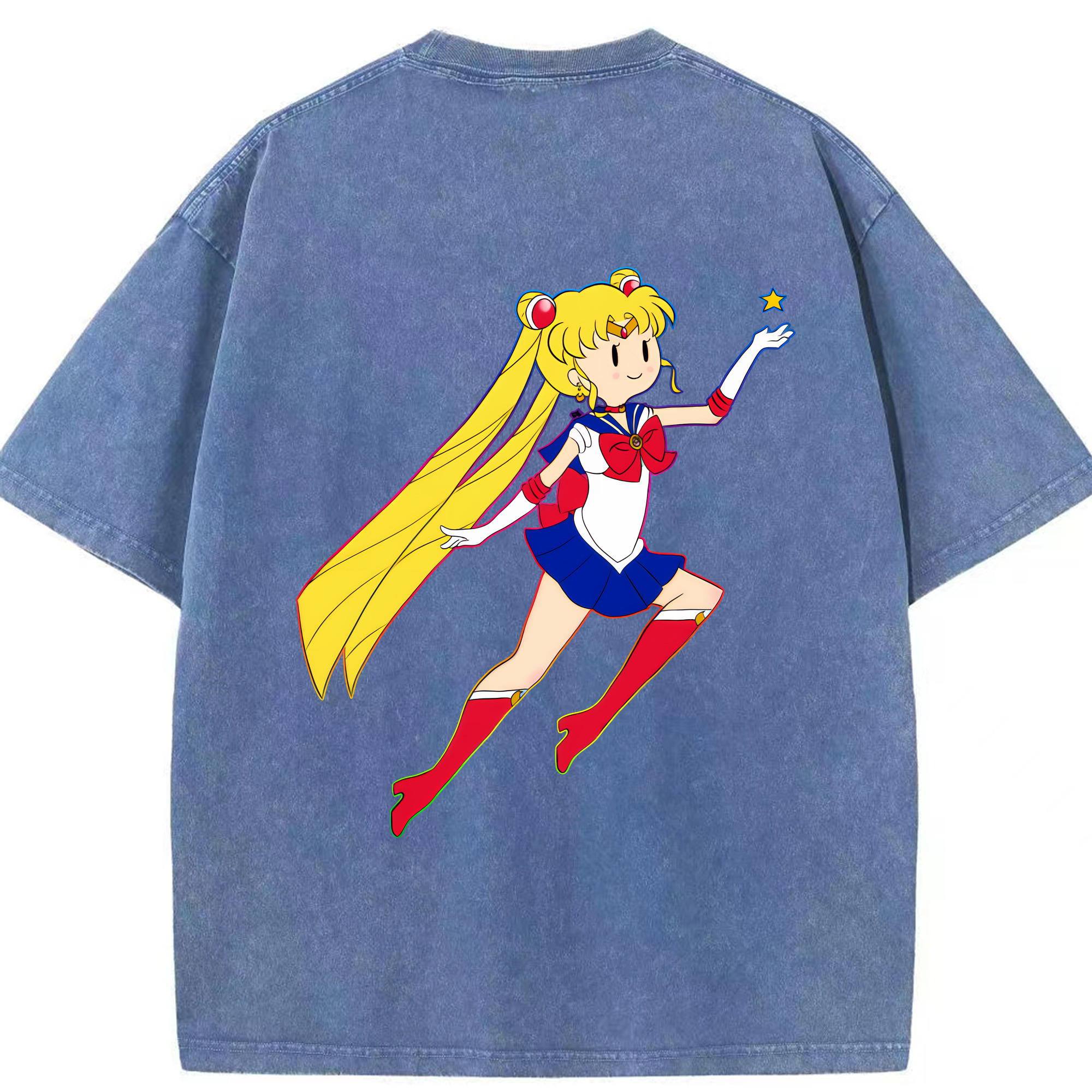 （画像用） 美少女戦士セーラームーン 月野 うさぎ つきの うさぎ Sailor Moon Tsukino Usagi 綿100% ヴィンテージ風 半袖Tシャツ（背面プリント）