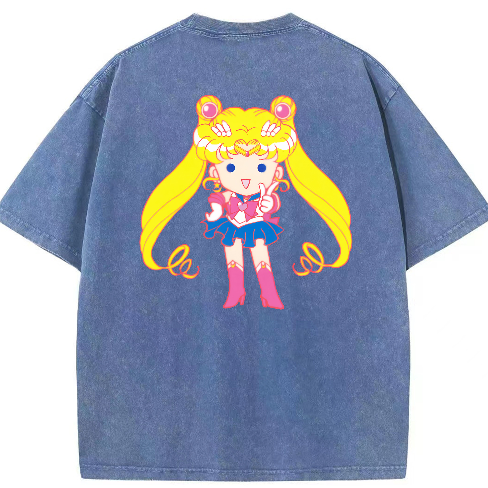 （画像用） 美少女戦士セーラームーン 月野 うさぎ つきの うさぎ Sailor Moon Tsukino Usagi 綿100% ヴィンテージ風 半袖Tシャツ（背面プリント）
