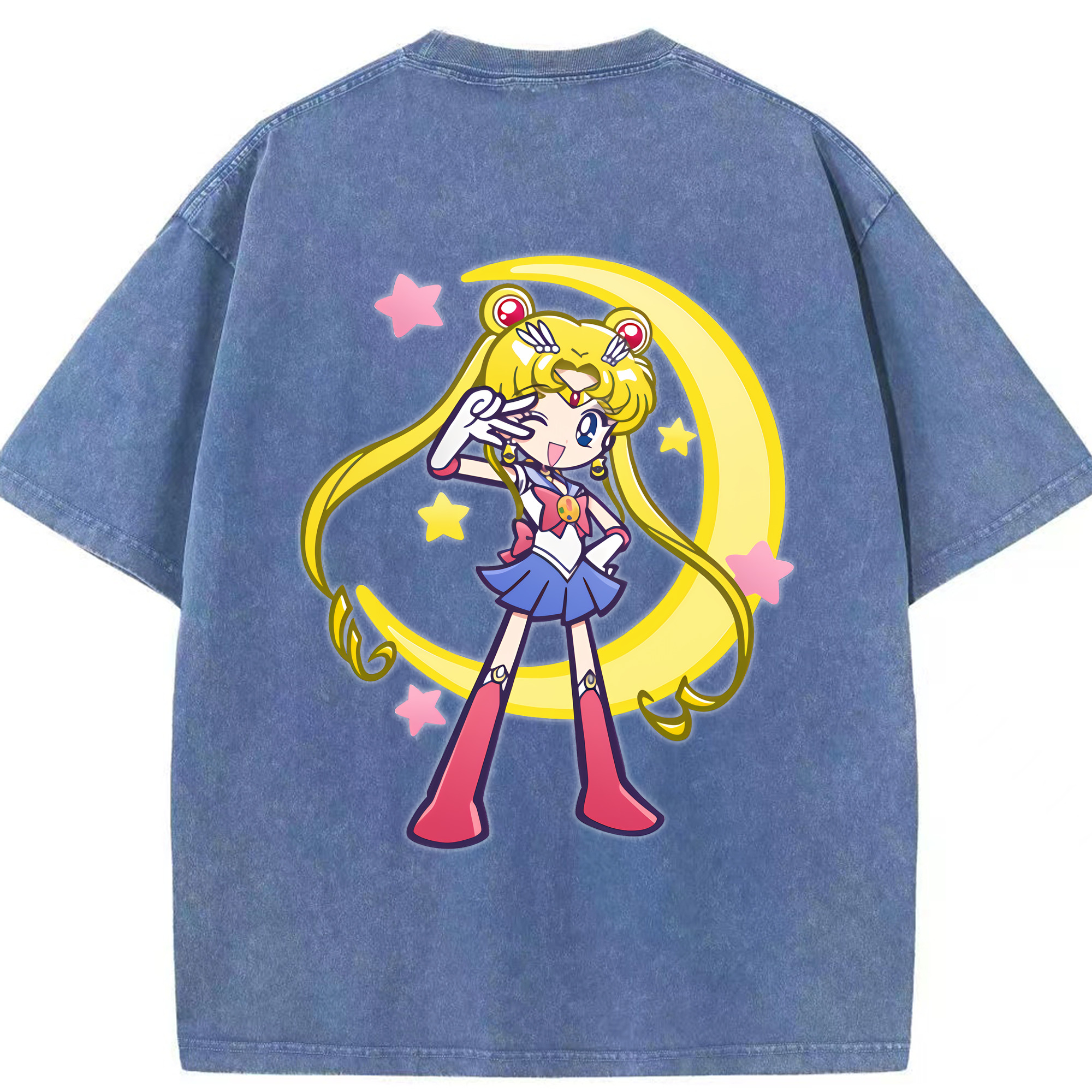 （画像用） 美少女戦士セーラームーン 月野 うさぎ つきの うさぎ Sailor Moon Tsukino Usagi 綿100% ヴィンテージ風 半袖Tシャツ（背面プリント）
