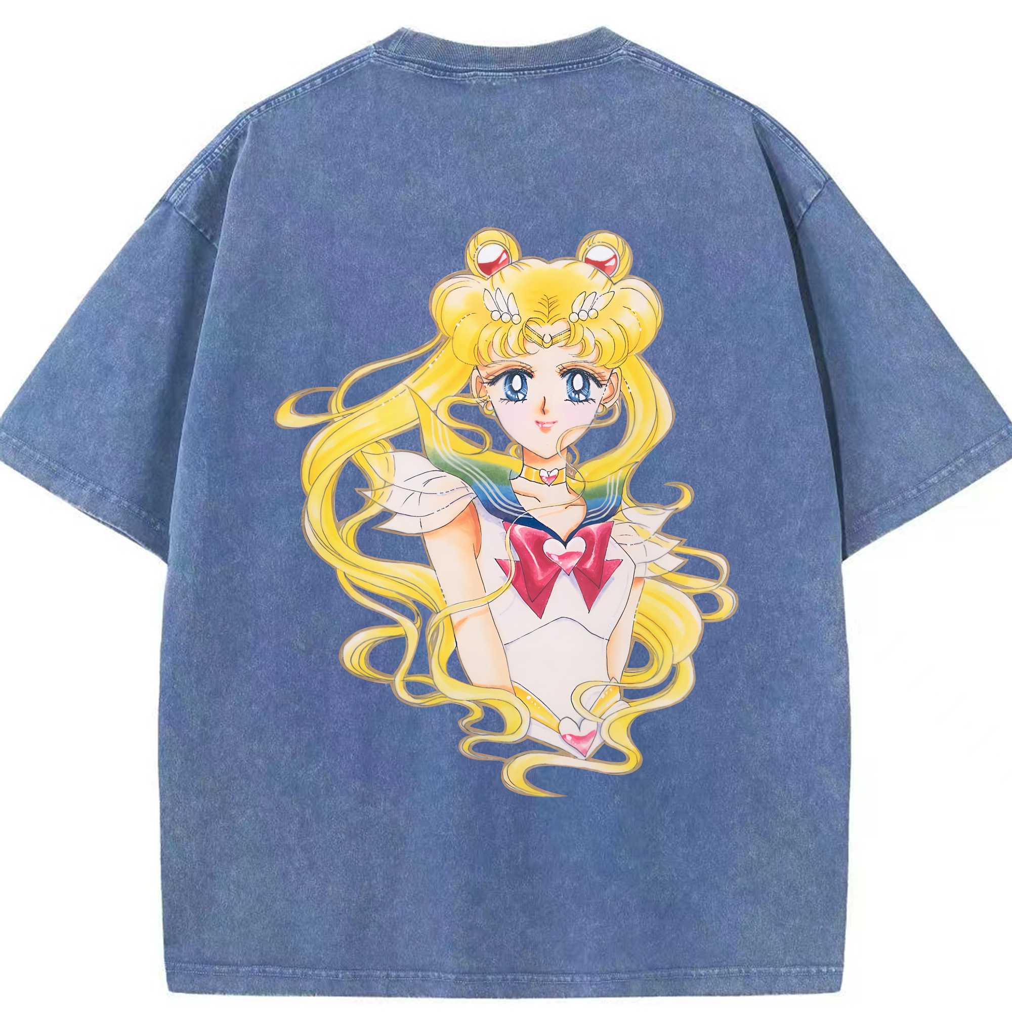 （画像用） 美少女戦士セーラームーン 月野 うさぎ つきの うさぎ Sailor Moon Tsukino Usagi 綿100% ヴィンテージ風 半袖Tシャツ（背面プリント）