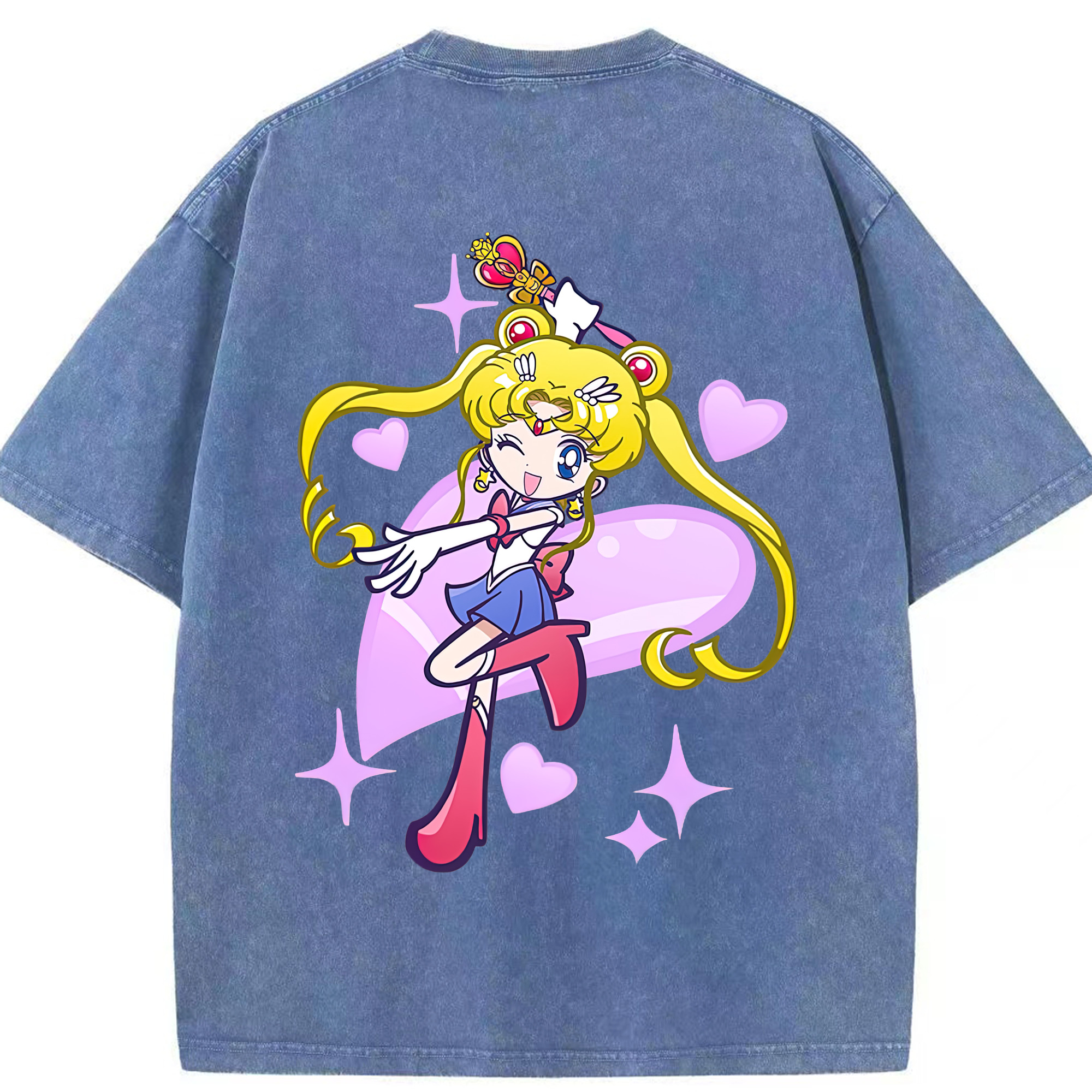 （画像用） 美少女戦士セーラームーン 月野 うさぎ つきの うさぎ Sailor Moon Tsukino Usagi 綿100% ヴィンテージ風 半袖Tシャツ（背面プリント）