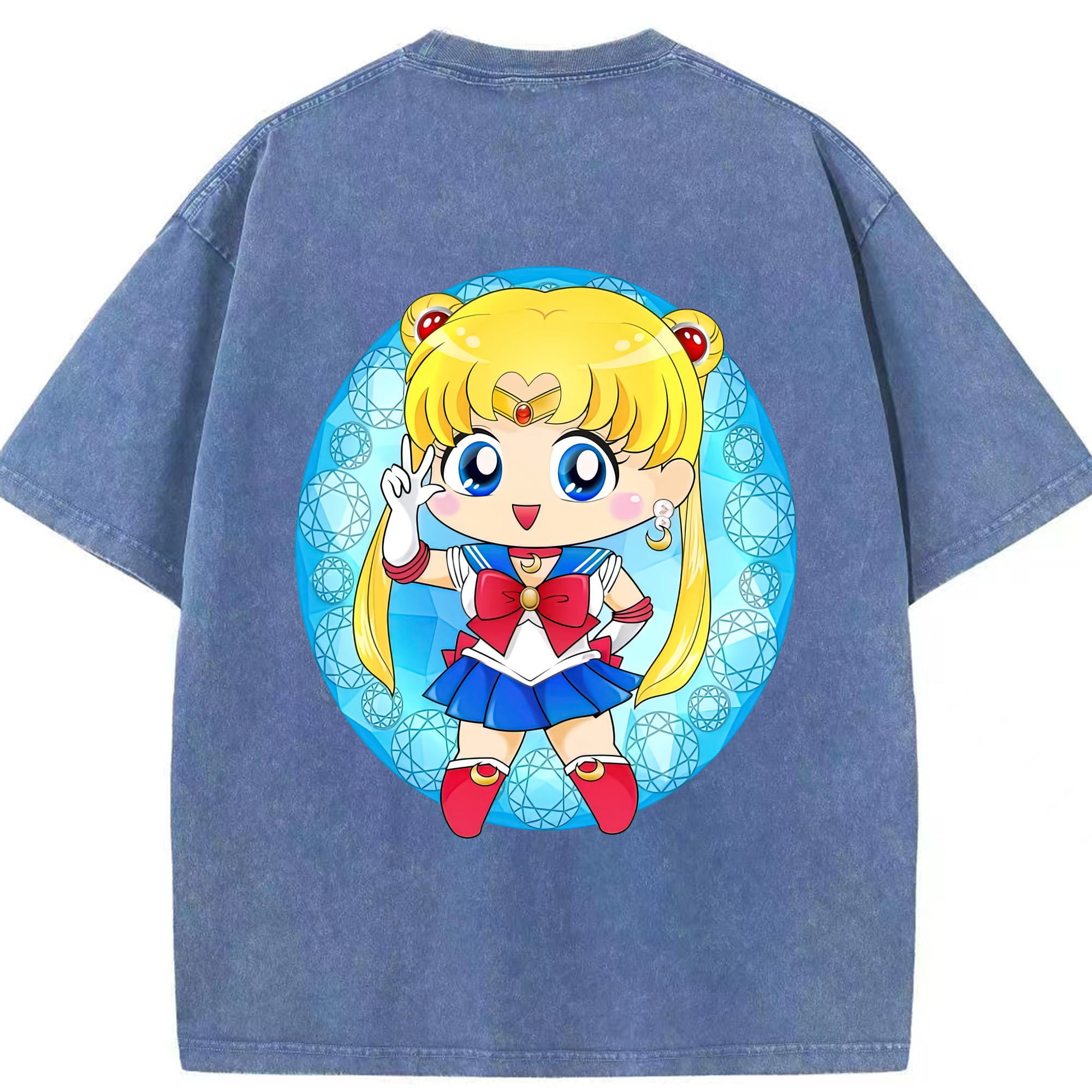 （画像用） 美少女戦士セーラームーン 月野 うさぎ つきの うさぎ Sailor Moon Tsukino Usagi 綿100% ヴィンテージ風 半袖Tシャツ（背面プリント）