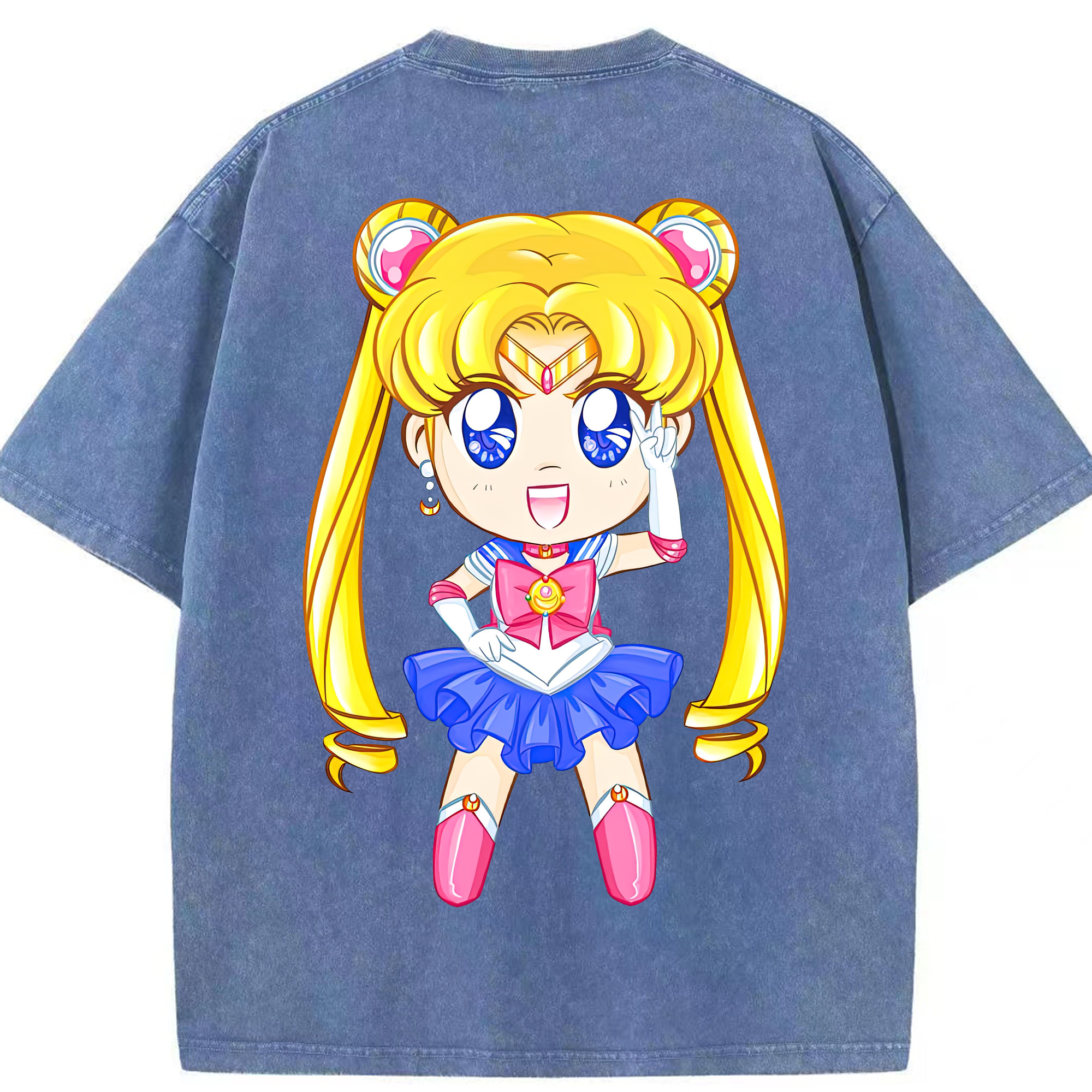（画像用） 美少女戦士セーラームーン 月野 うさぎ つきの うさぎ Sailor Moon Tsukino Usagi 綿100% ヴィンテージ風 半袖Tシャツ（背面プリント）