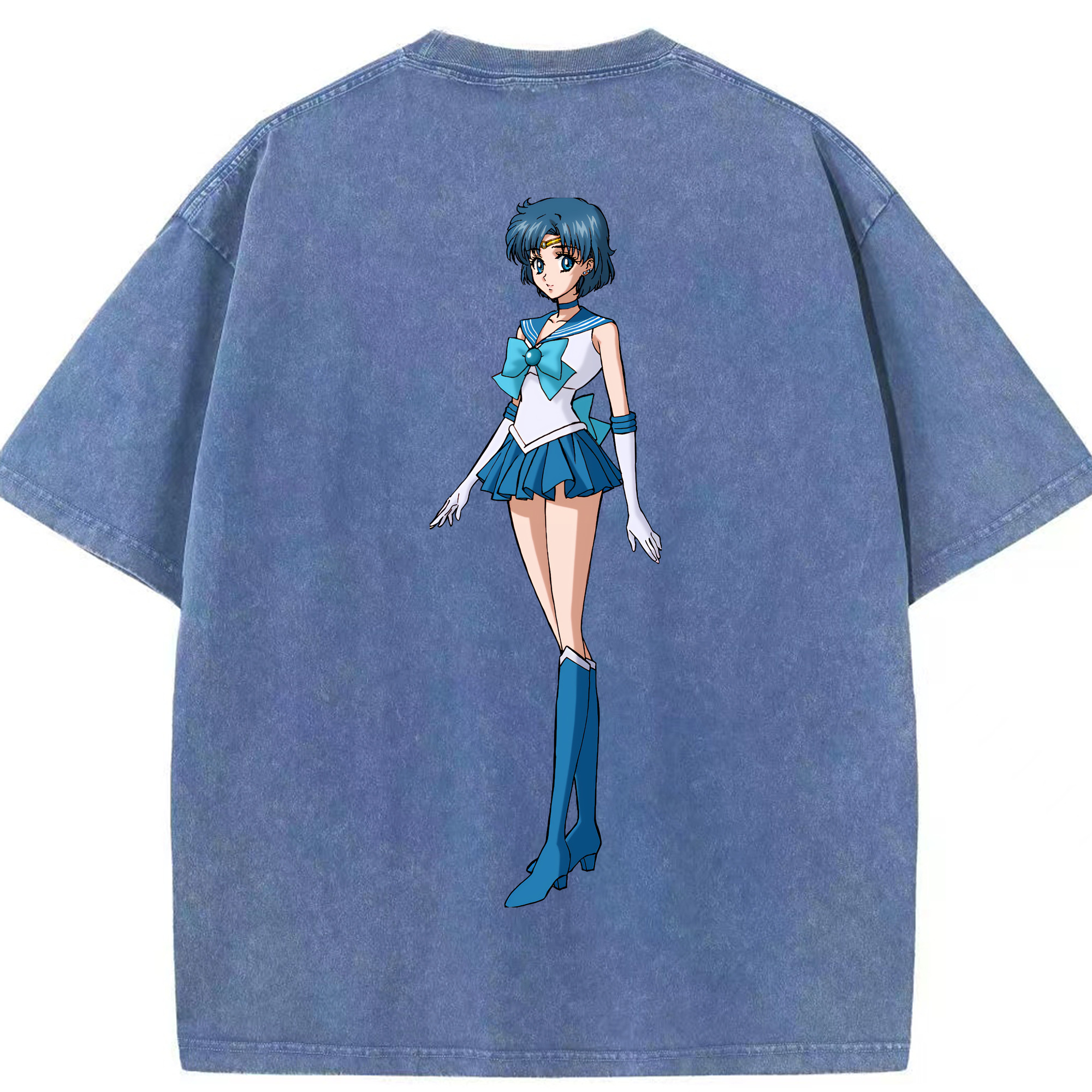 （画像用） 美少女戦士セーラームーン 水野 亜美 みずの あみ Sailor Moon Mizuno Ami 綿100% ヴィンテージ風 半袖Tシャツ（背面プリント）
