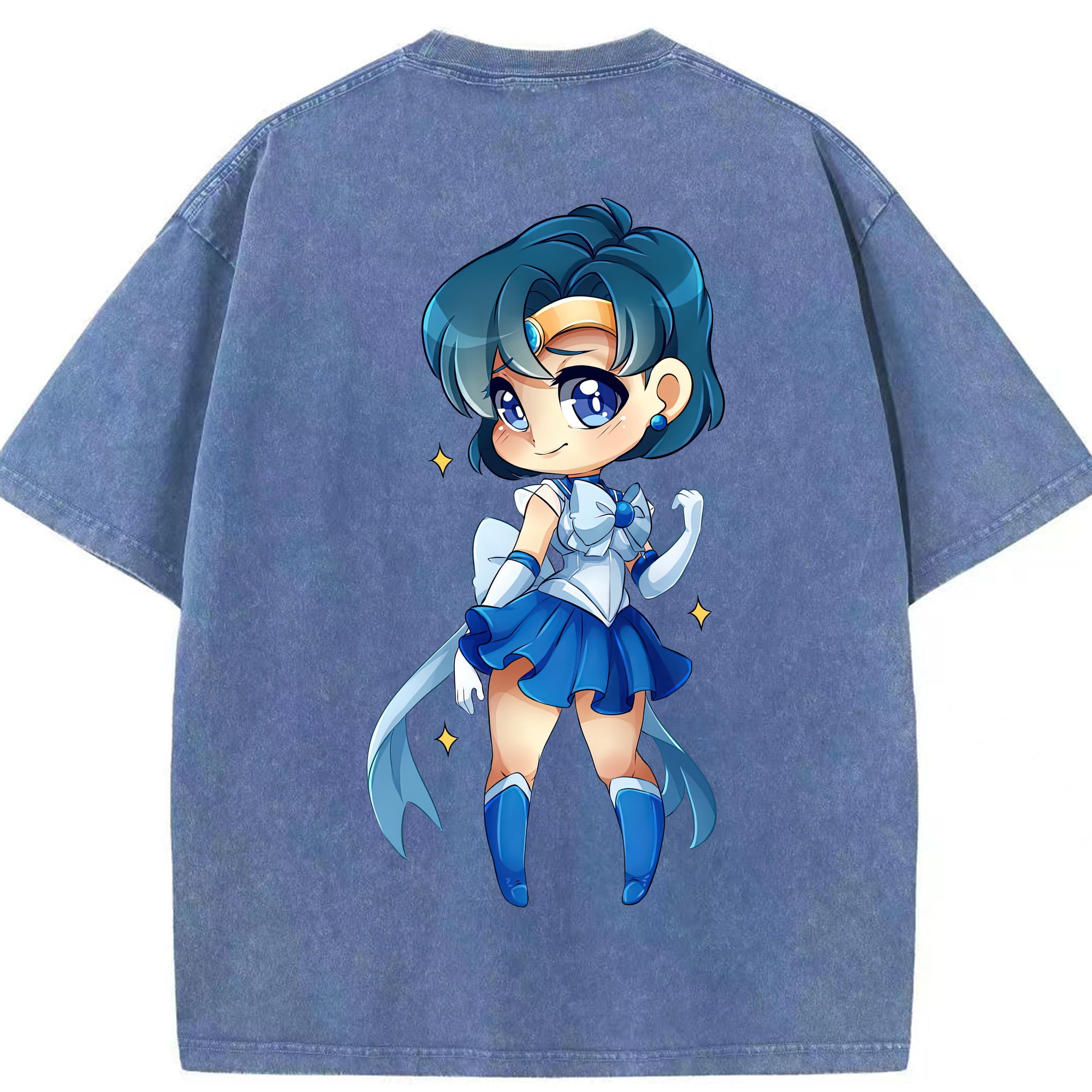 （画像用） 美少女戦士セーラームーン 水野 亜美 みずの あみ Sailor Moon Mizuno Ami 綿100% ヴィンテージ風 半袖Tシャツ（背面プリント）