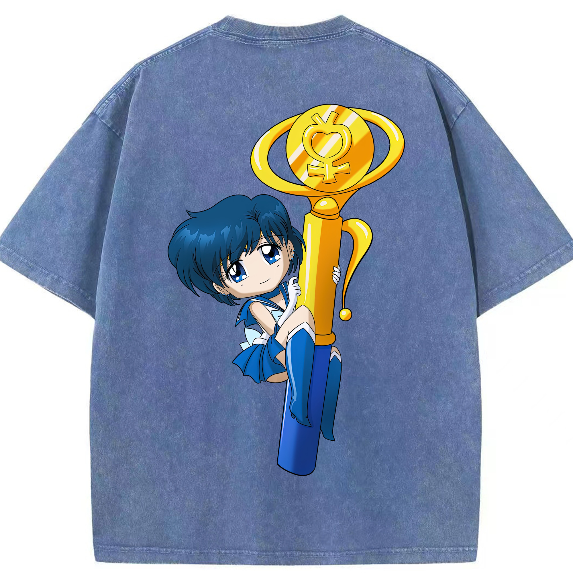 （画像用） 美少女戦士セーラームーン 水野 亜美 みずの あみ Sailor Moon Mizuno Ami 綿100% ヴィンテージ風 半袖Tシャツ（背面プリント）