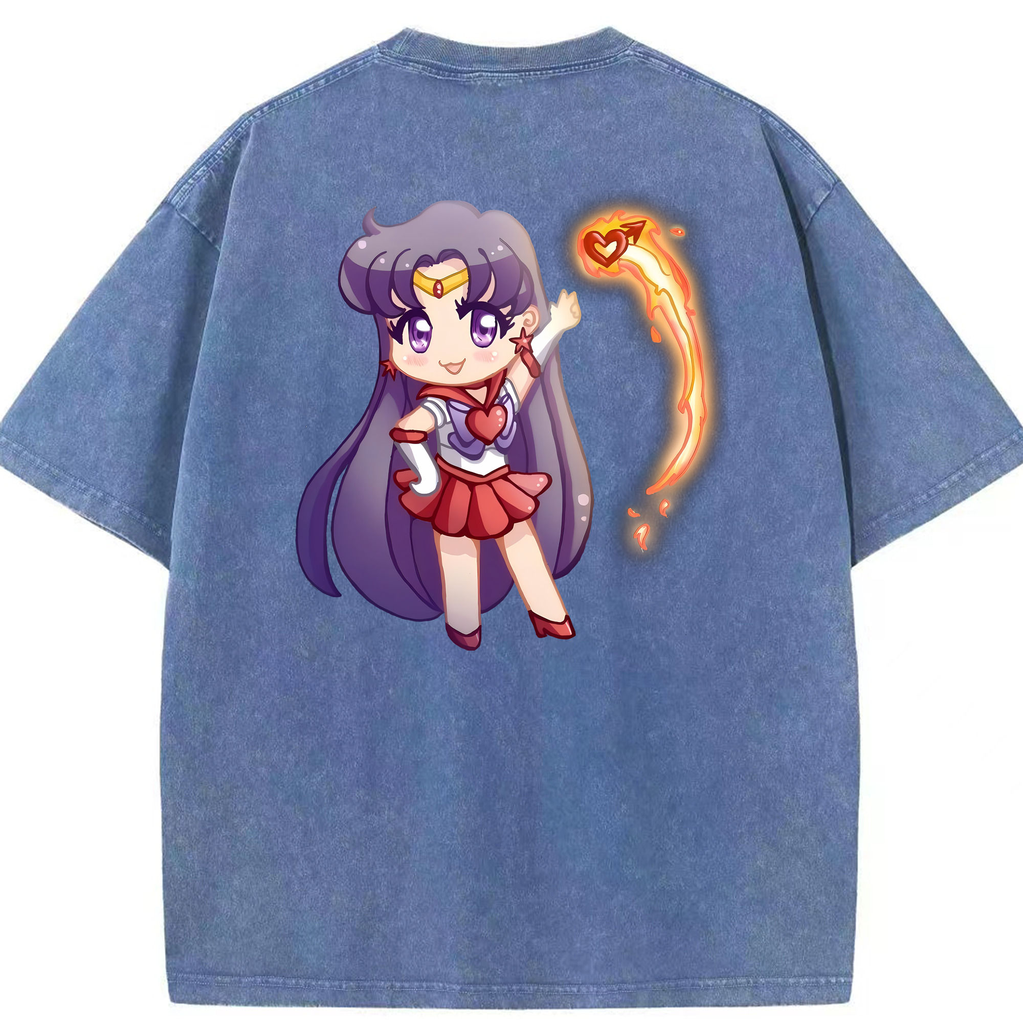（画像用） 美少女戦士セーラームーン 火野レイ ひの レイ Sailor Moon Hino Rei （セーラーマーズ,Sailor Mars） 綿100% ヴィンテージ風 半袖Tシャツ（背面プリント）