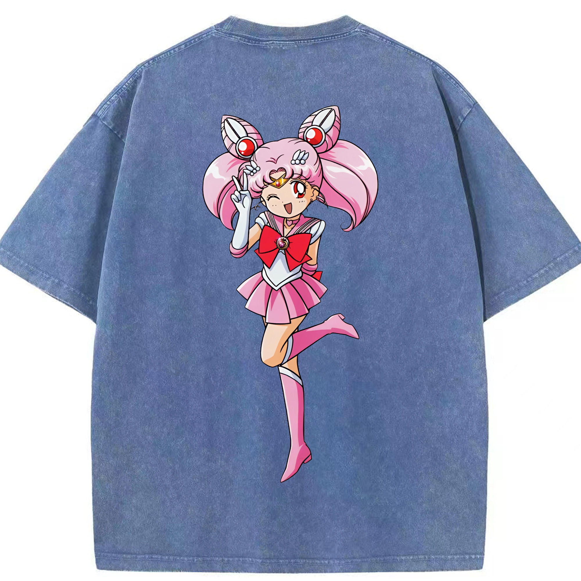 （画像用） 美少女戦士セーラームーン ちびうさ Sailor Moon Chibiusa Tsukino Usagi Small Lady Serenity 綿100% ヴィンテージ風 半袖Tシャツ（背面プリント）