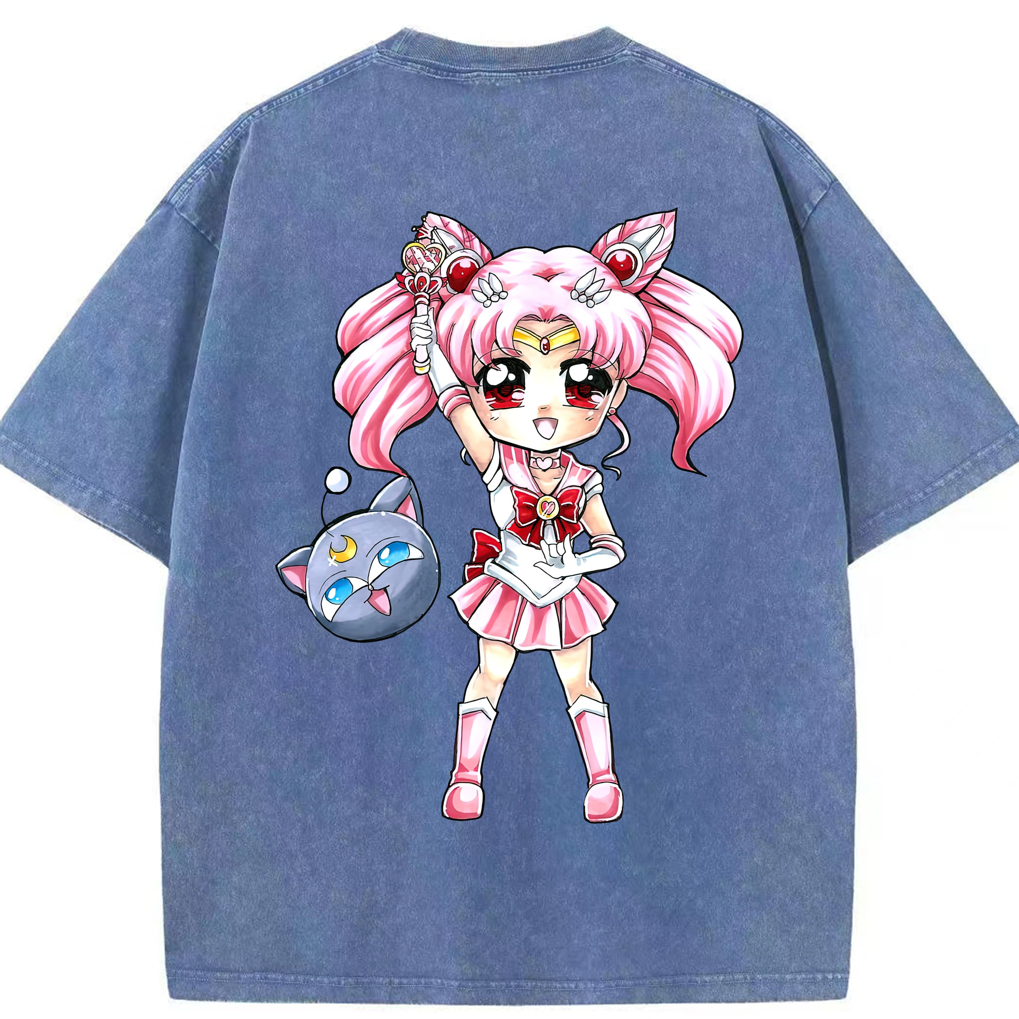 （画像用） 美少女戦士セーラームーン ちびうさ Sailor Moon Chibiusa Tsukino Usagi Small Lady Serenity 綿100% ヴィンテージ風 半袖Tシャツ（背面プリント）