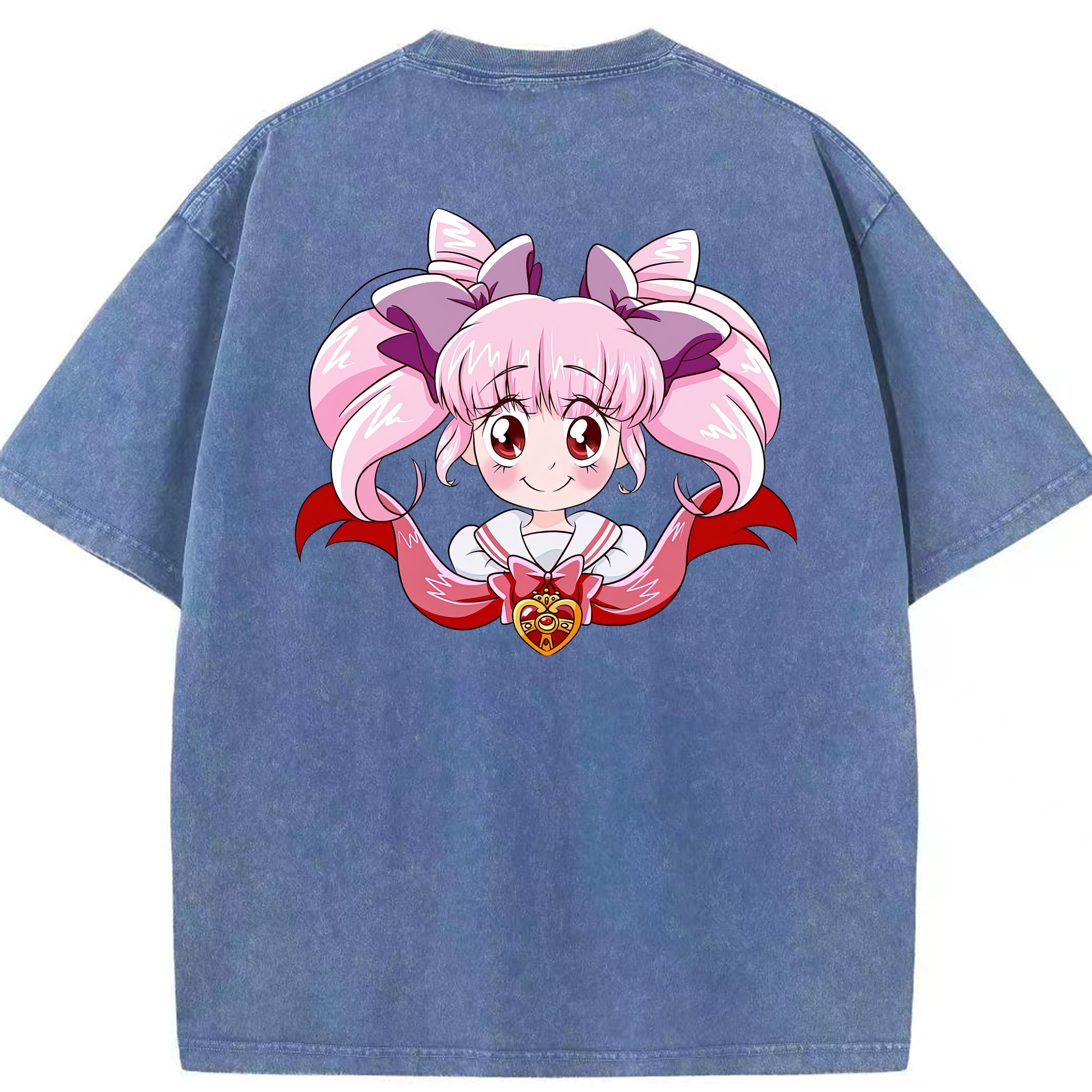 （画像用） 美少女戦士セーラームーン ちびうさ Sailor Moon Chibiusa Tsukino Usagi Small Lady Serenity 綿100% ヴィンテージ風 半袖Tシャツ（背面プリント）
