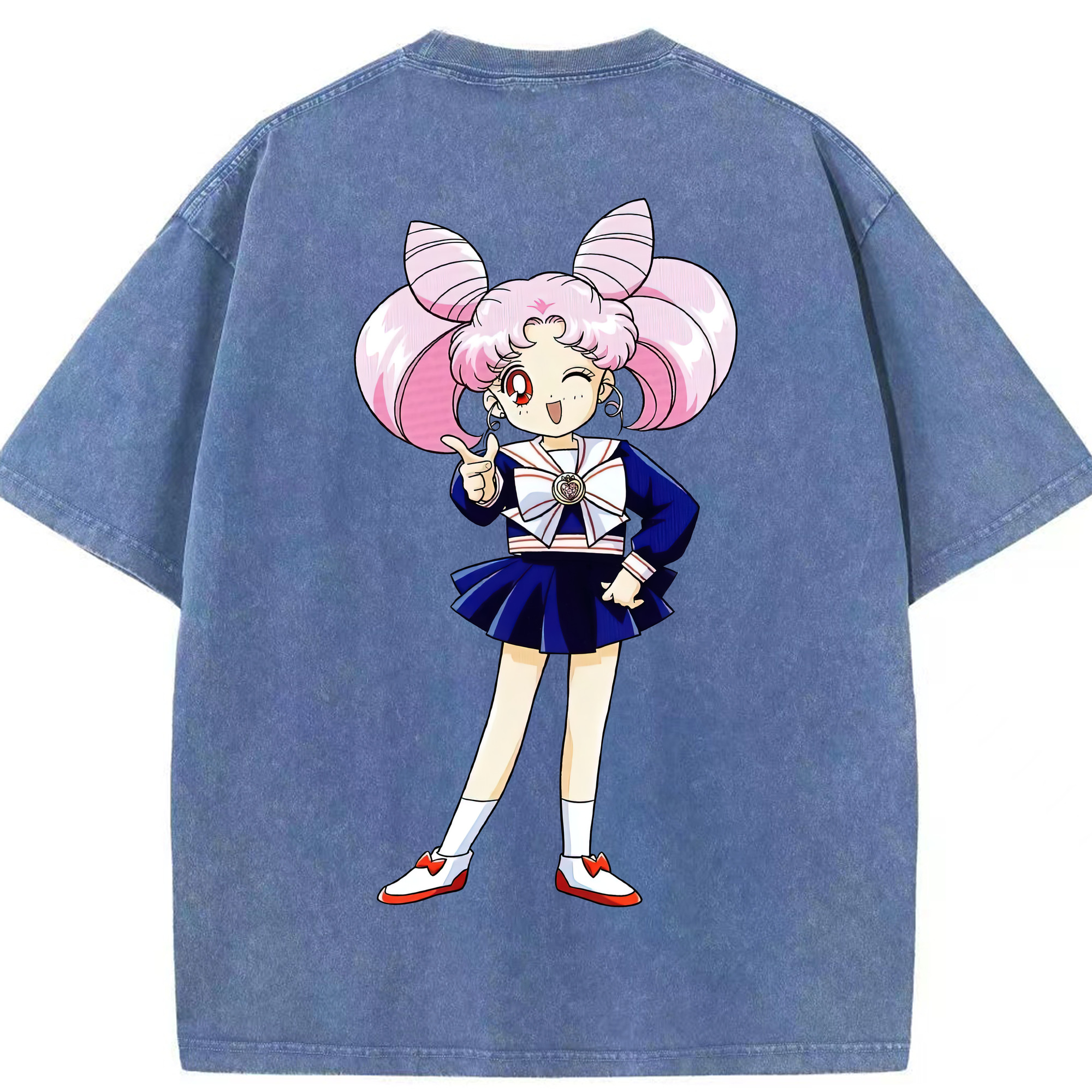 （画像用） 美少女戦士セーラームーン ちびうさ Sailor Moon Chibiusa Tsukino Usagi Small Lady Serenity 綿100% ヴィンテージ風 半袖Tシャツ（背面プリント）