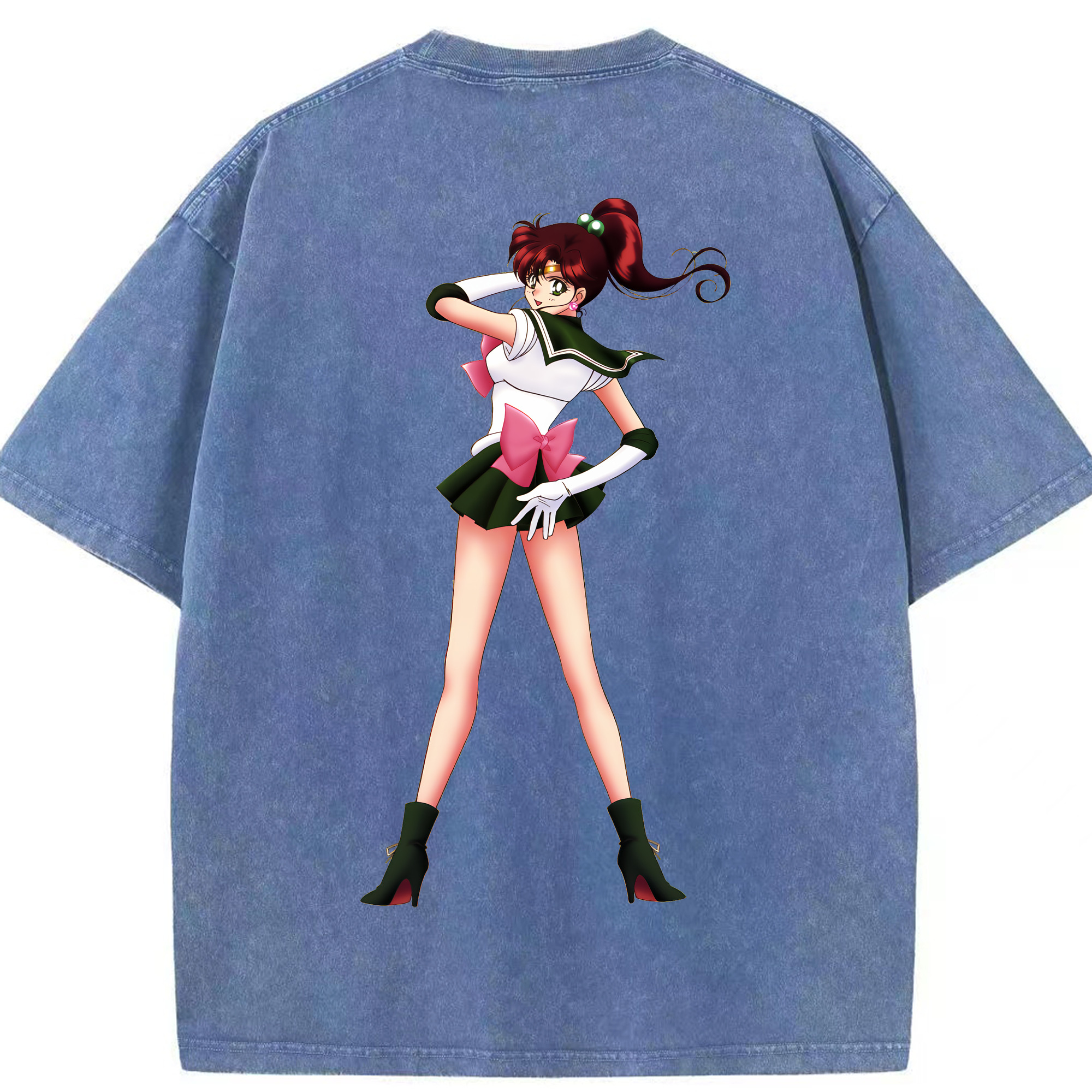 （画像用） 美少女戦士セーラームーン 木野 まこと きの まこと Sailor Moon Kino Makoto （セーラージュピター；Sailor Jupiter） 綿100% ヴィンテージ風 半袖Tシャツ（背面プリント）
