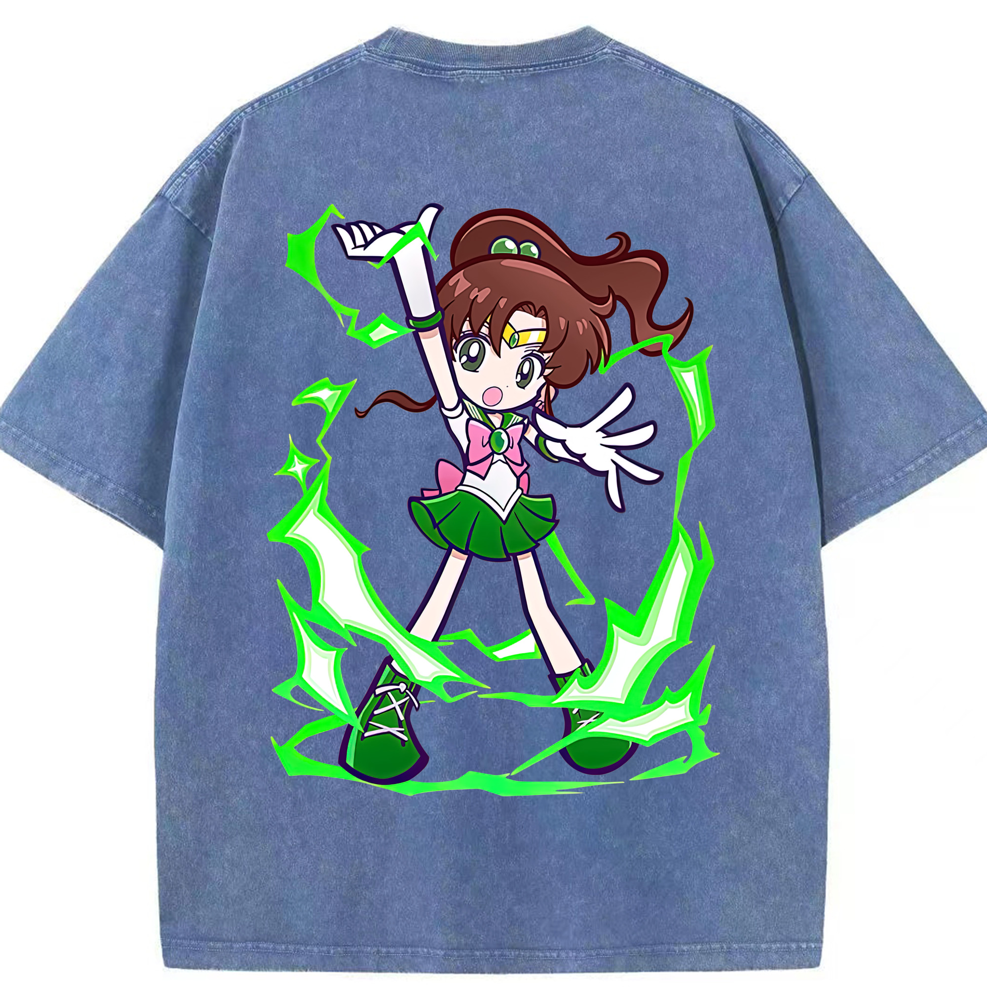 （画像用） 美少女戦士セーラームーン 木野 まこと きの まこと Sailor Moon Kino Makoto （セーラージュピター；Sailor Jupiter） 綿100% ヴィンテージ風 半袖Tシャツ（背面プリント）