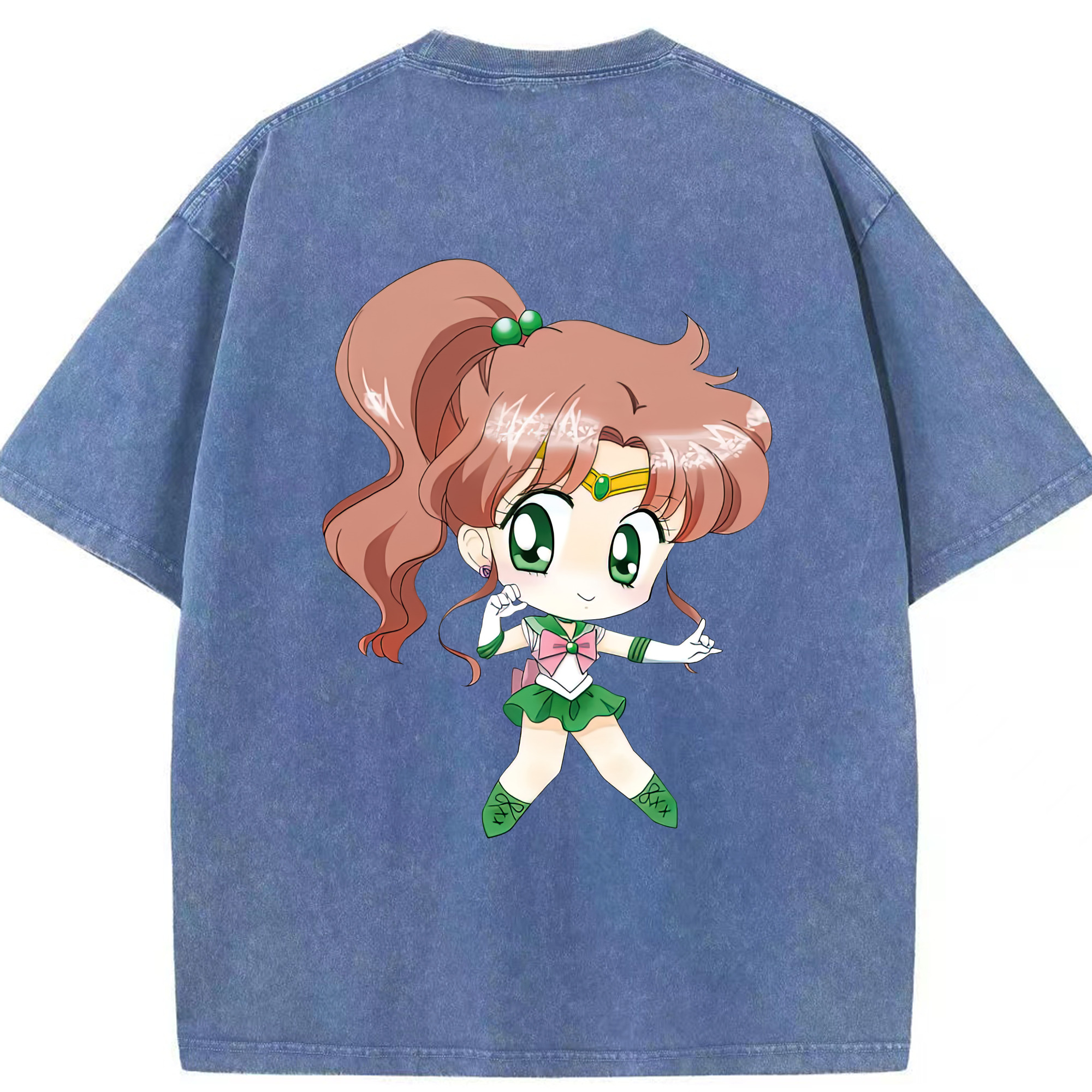 （画像用） 美少女戦士セーラームーン 木野 まこと きの まこと Sailor Moon Kino Makoto （セーラージュピター；Sailor Jupiter） 綿100% ヴィンテージ風 半袖Tシャツ（背面プリント）