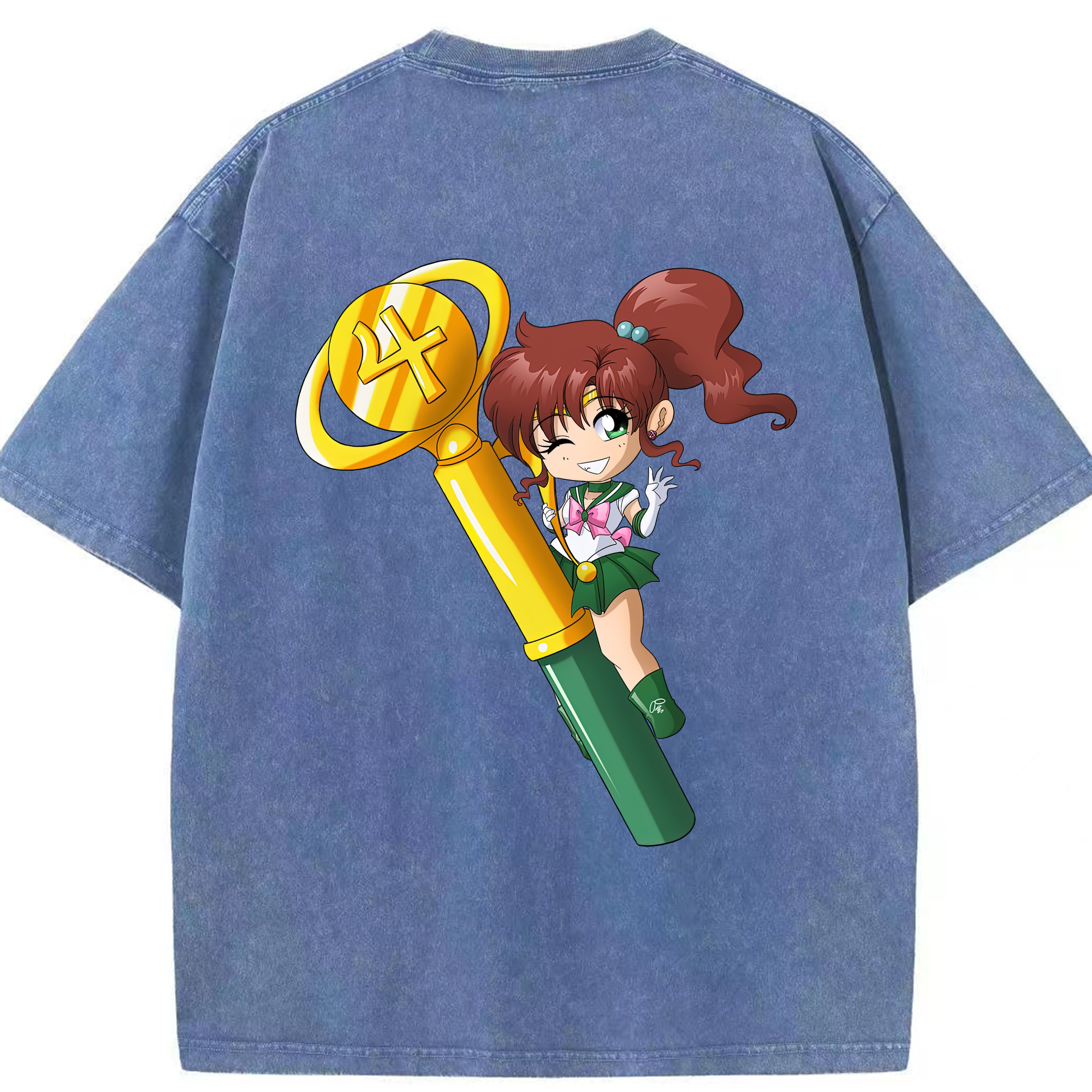 （画像用） 美少女戦士セーラームーン 木野 まこと きの まこと Sailor Moon Kino Makoto （セーラージュピター；Sailor Jupiter） 綿100% ヴィンテージ風 半袖Tシャツ（背面プリント）