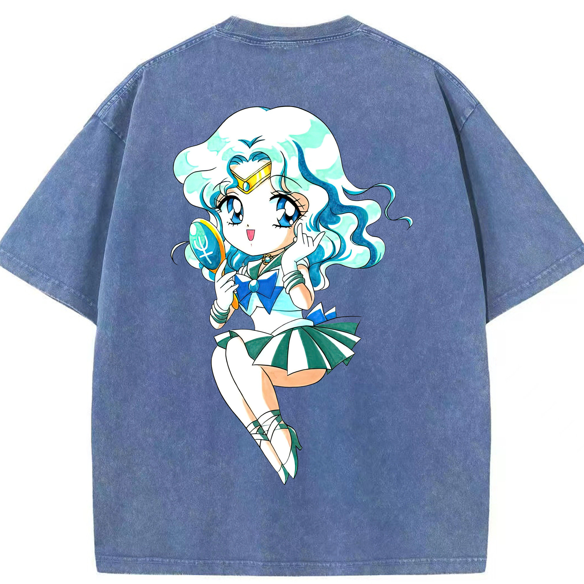 （画像用） 美少女戦士セーラームーン 海王 みちる（かいおう みちる） Sailor Moon Kaiou Michiru 綿100% ヴィンテージ風 半袖Tシャツ（背面プリント）