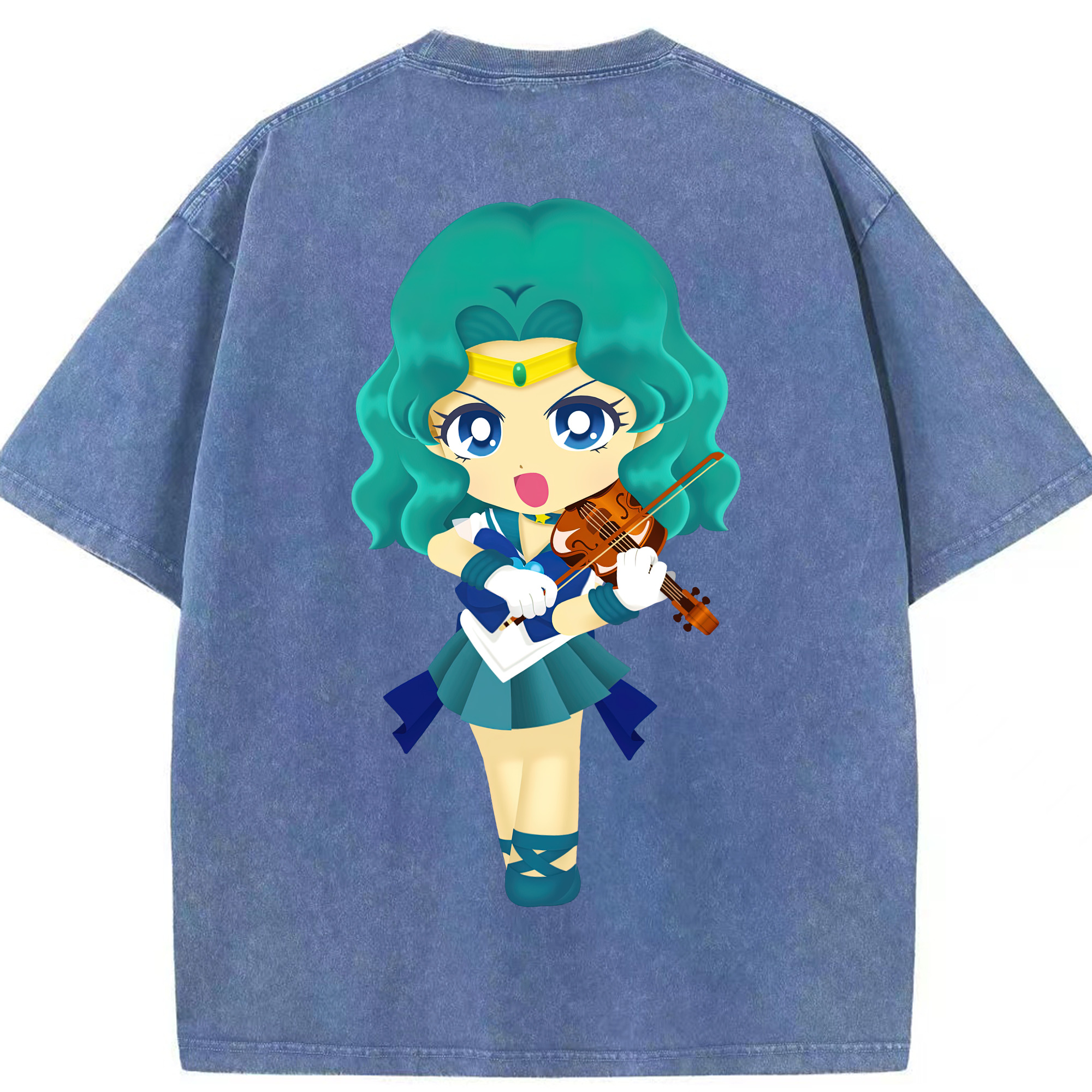 （画像用） 美少女戦士セーラームーン 海王 みちる（かいおう みちる） Sailor Moon Kaiou Michiru 綿100% ヴィンテージ風 半袖Tシャツ（背面プリント）