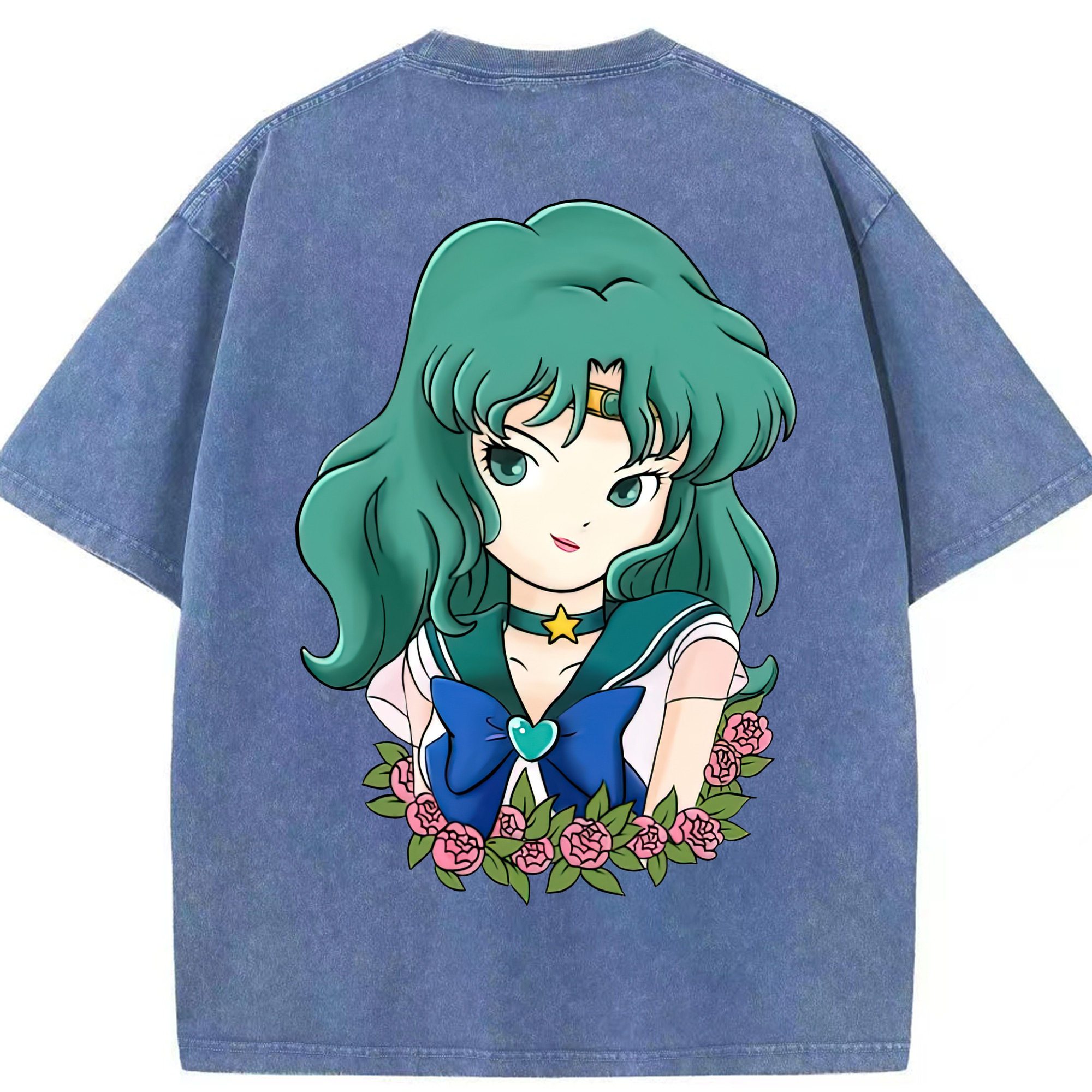 （画像用） 美少女戦士セーラームーン 海王 みちる（かいおう みちる） Sailor Moon Kaiou Michiru 綿100% ヴィンテージ風 半袖Tシャツ（背面プリント）