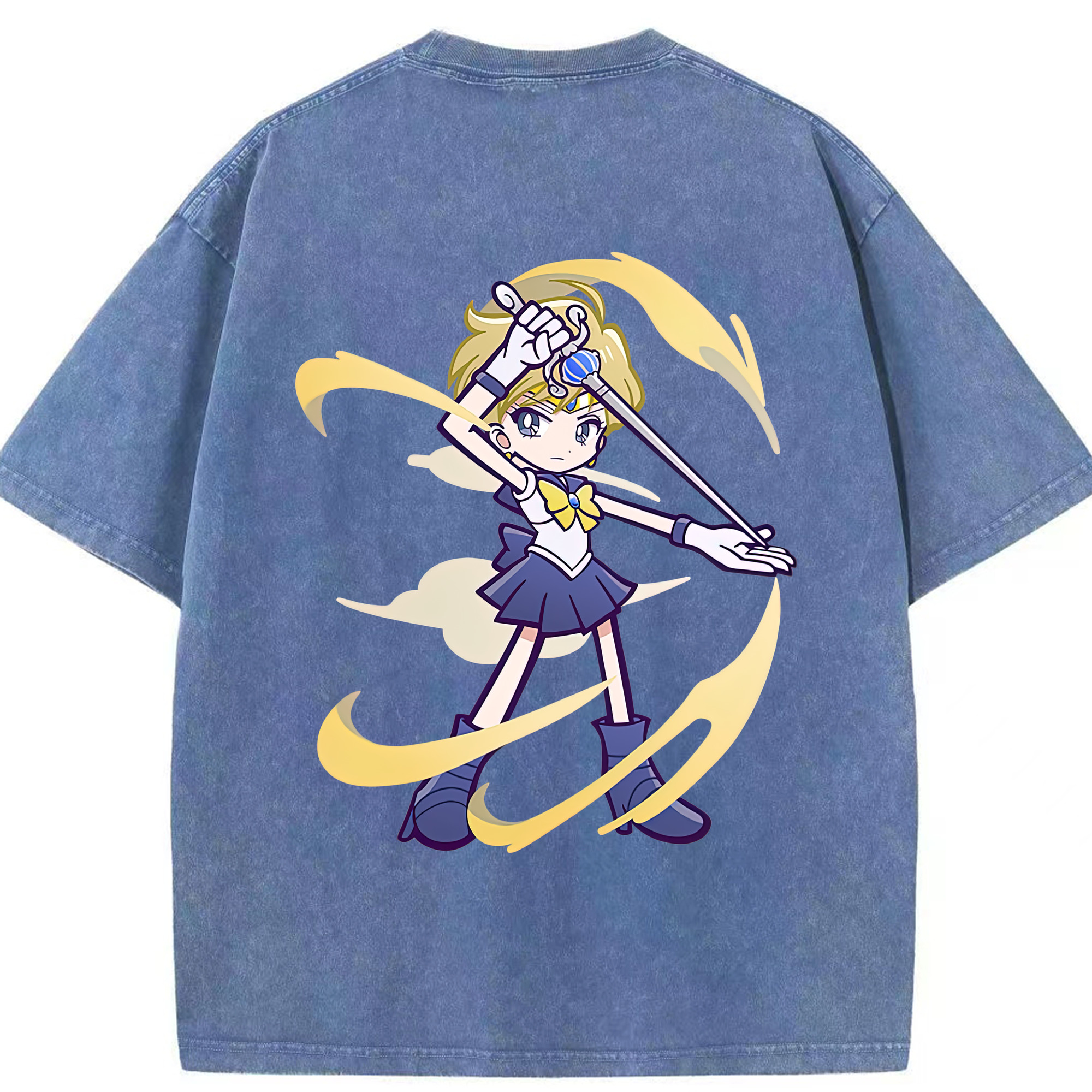（画像用） 美少女戦士セーラームーン 天王はるか Sailor Moon Tenoh Haruka 綿100% ヴィンテージ風 半袖Tシャツ（背面プリント）