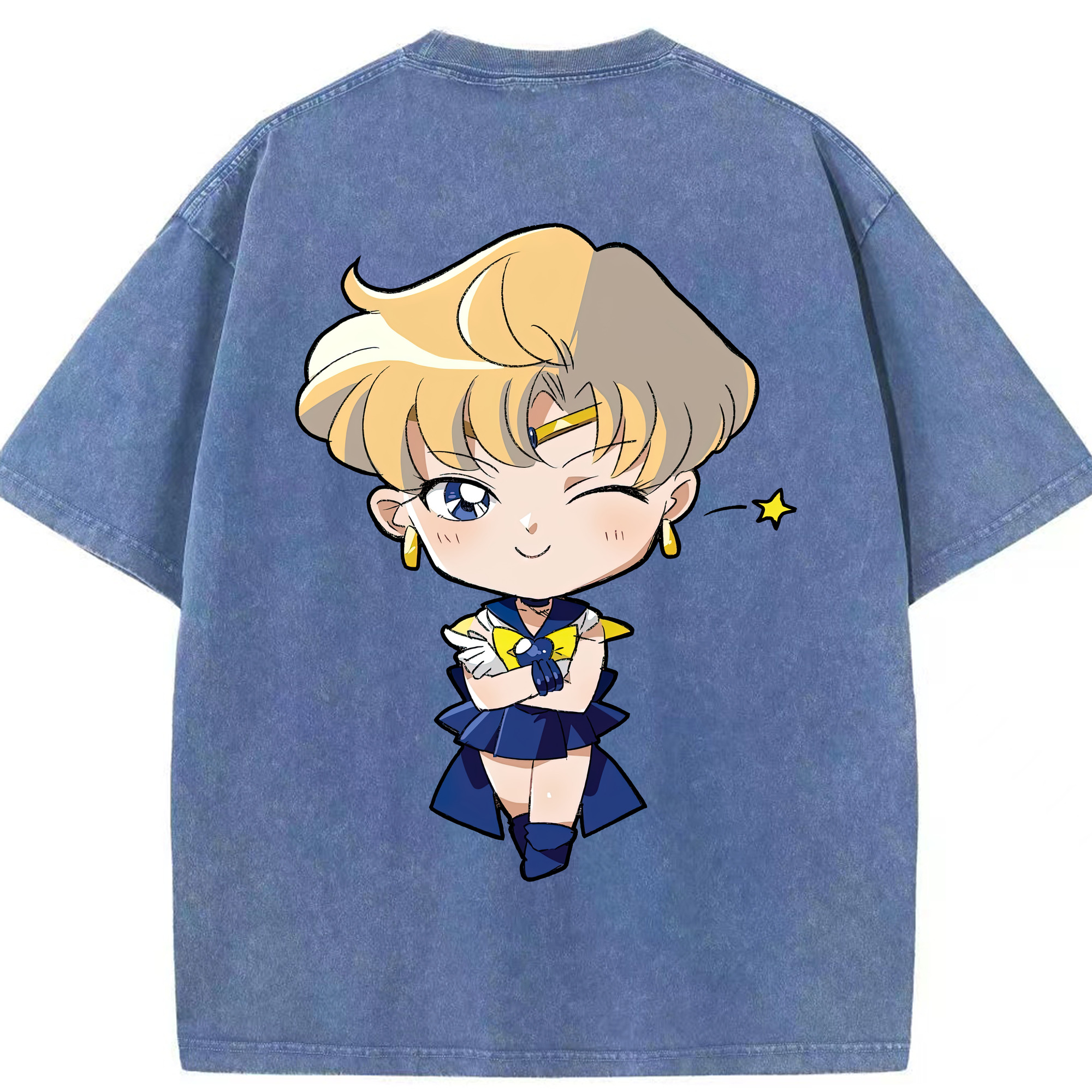 （画像用） 美少女戦士セーラームーン 天王はるか Sailor Moon Tenoh Haruka 綿100% ヴィンテージ風 半袖Tシャツ（背面プリント）