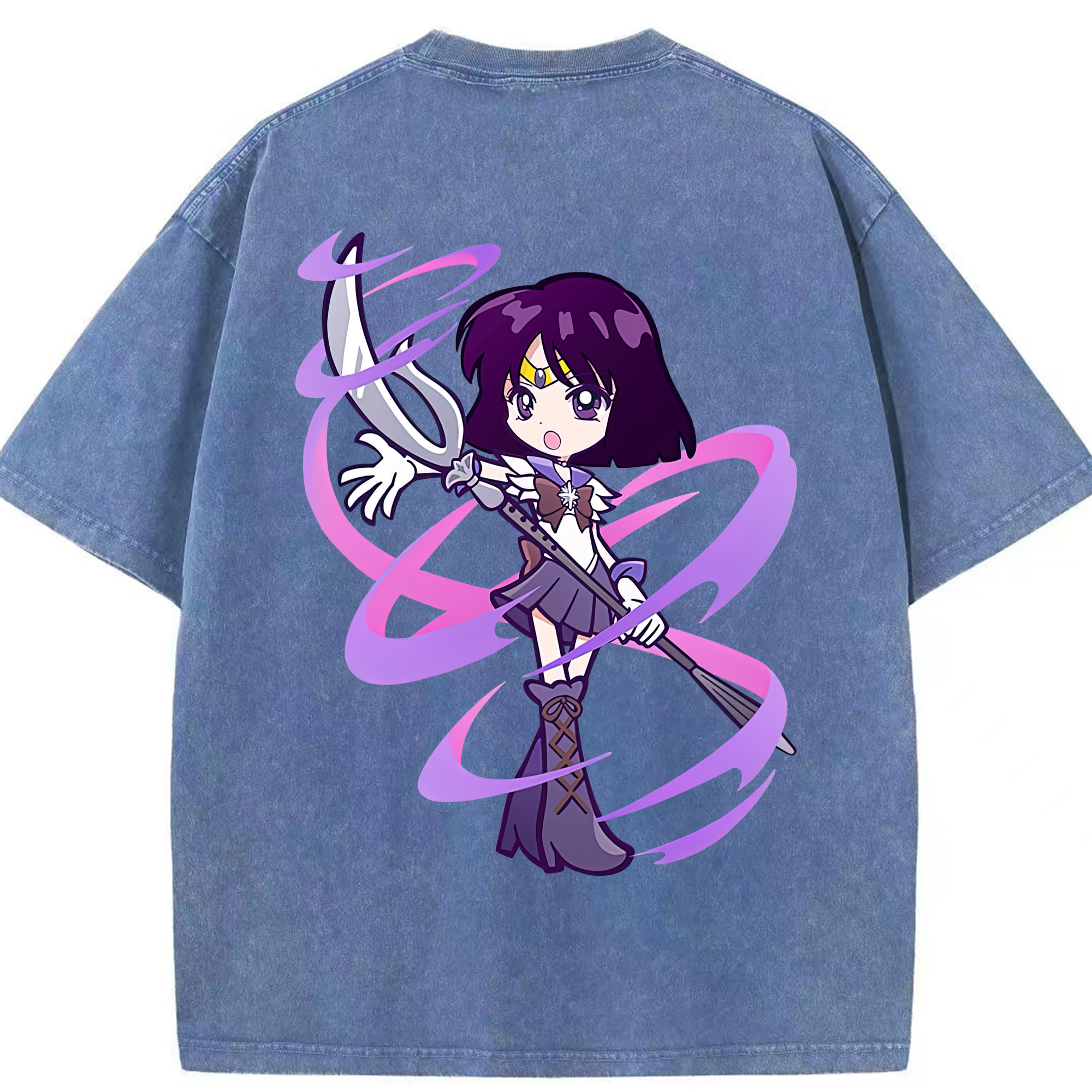 （画像用） 美少女戦士セーラームーン 土萠ほたる Sailor Moon Tomoe Hotaru （セーラーサターン；Sailor Saturn） 綿100% ヴィンテージ風 半袖Tシャツ（背面プリント）
