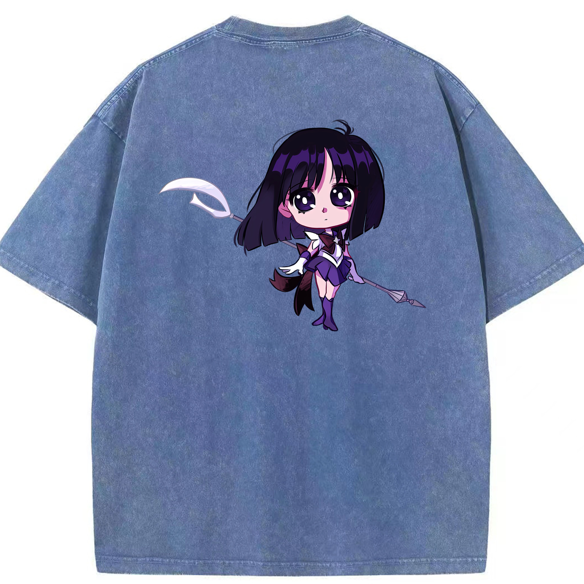 （画像用） 美少女戦士セーラームーン 土萠ほたる Sailor Moon Tomoe Hotaru （セーラーサターン；Sailor Saturn） 綿100% ヴィンテージ風 半袖Tシャツ（背面プリント）