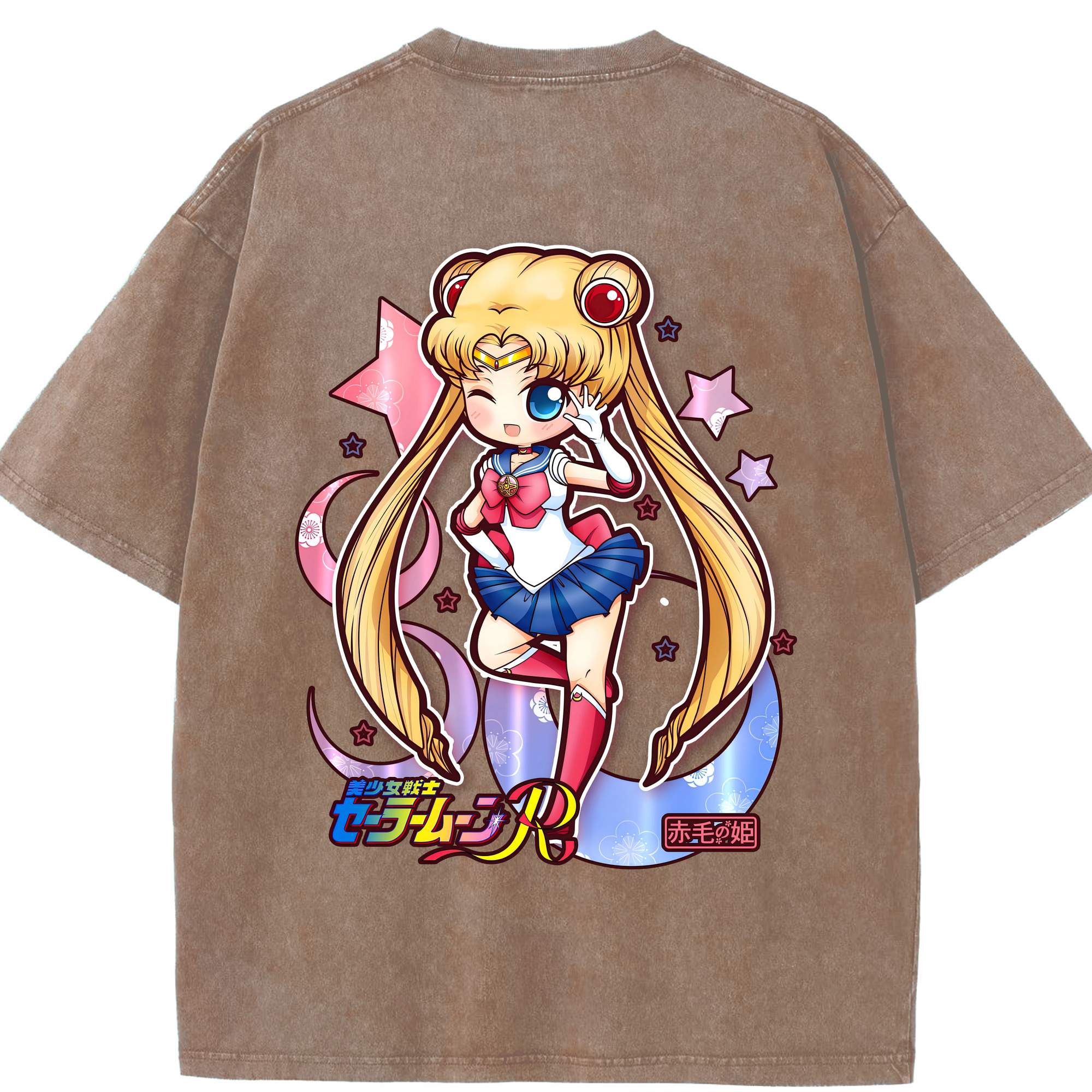 （画像用） 美少女戦士セーラームーン 月野 うさぎ つきの うさぎ Sailor Moon Tsukino Usagi 綿100% ヴィンテージ風 半袖Tシャツ（背面プリント）