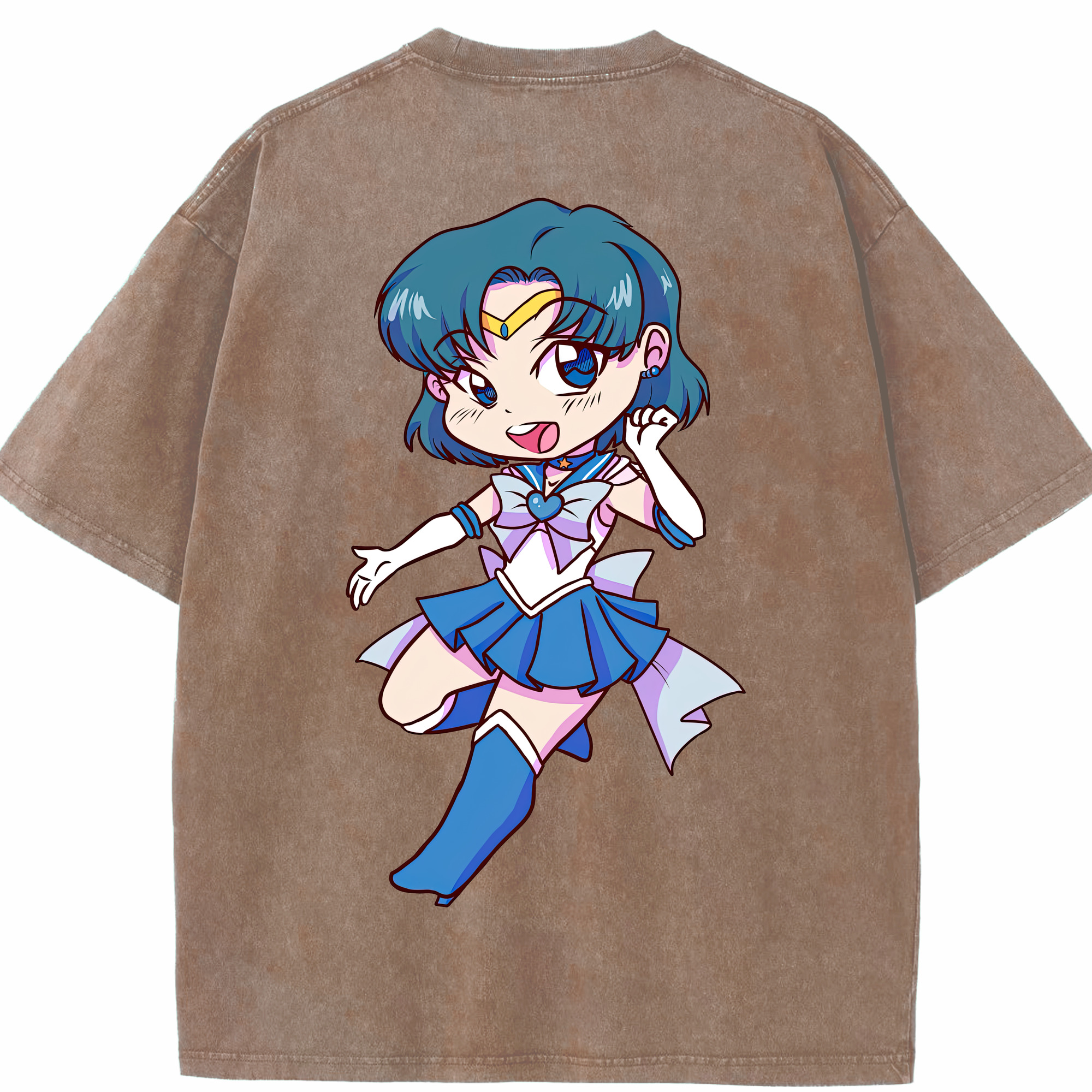 （画像用） 美少女戦士セーラームーン 水野 亜美 みずの あみ Sailor Moon Mizuno Ami 綿100% ヴィンテージ風 半袖Tシャツ（背面プリント）