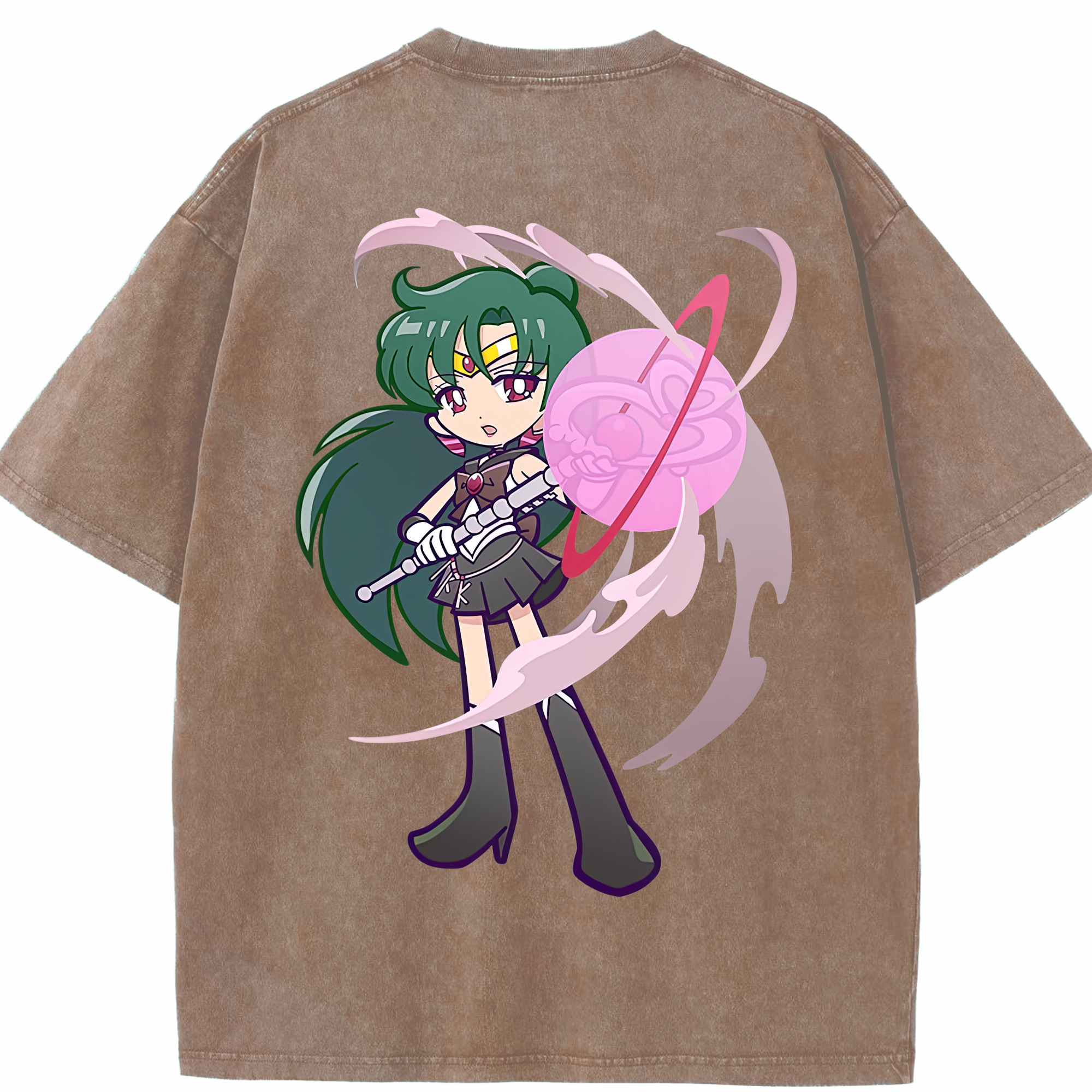 （画像用） 美少女戦士セーラームーン 冥王せつな Sailor Moon Meiou Setsuna 綿100% ヴィンテージ風 半袖Tシャツ（背面プリント）