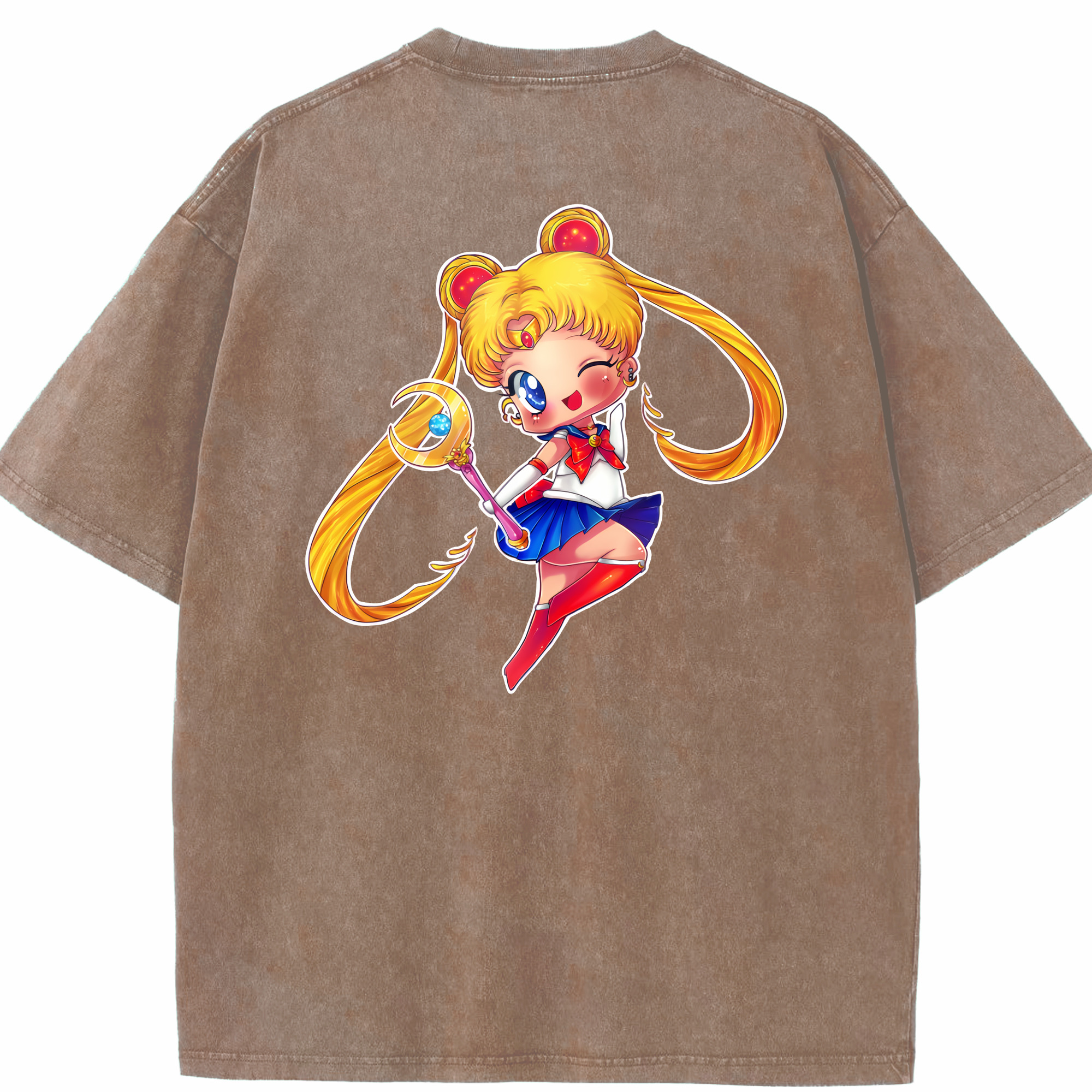 （画像用） 美少女戦士セーラームーン 月野 うさぎ つきの うさぎ Sailor Moon Tsukino Usagi 綿100% ヴィンテージ風 半袖Tシャツ（背面プリント）