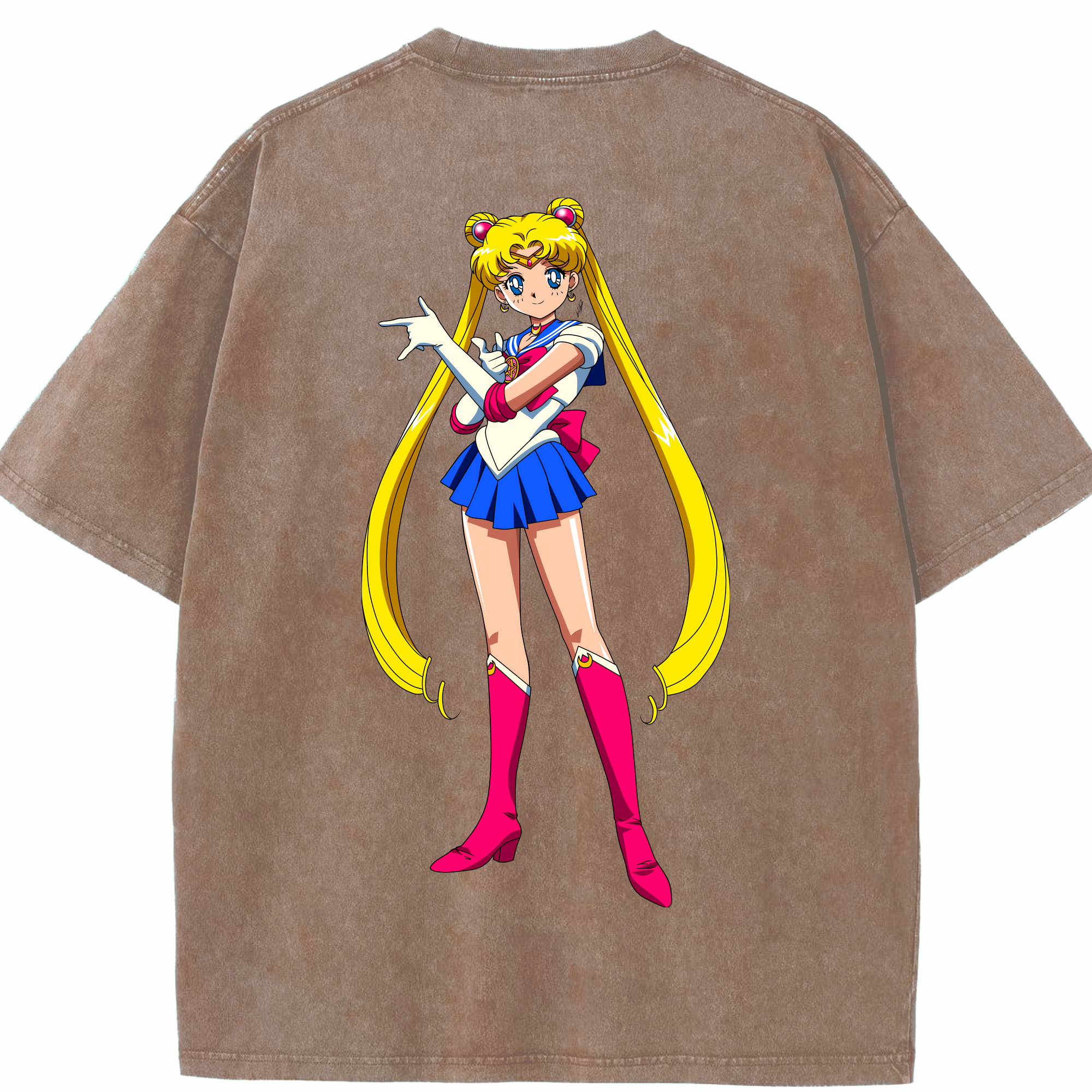 （画像用） 美少女戦士セーラームーン 月野 うさぎ つきの うさぎ Sailor Moon Tsukino Usagi 綿100% ヴィンテージ風 半袖Tシャツ（背面プリント）