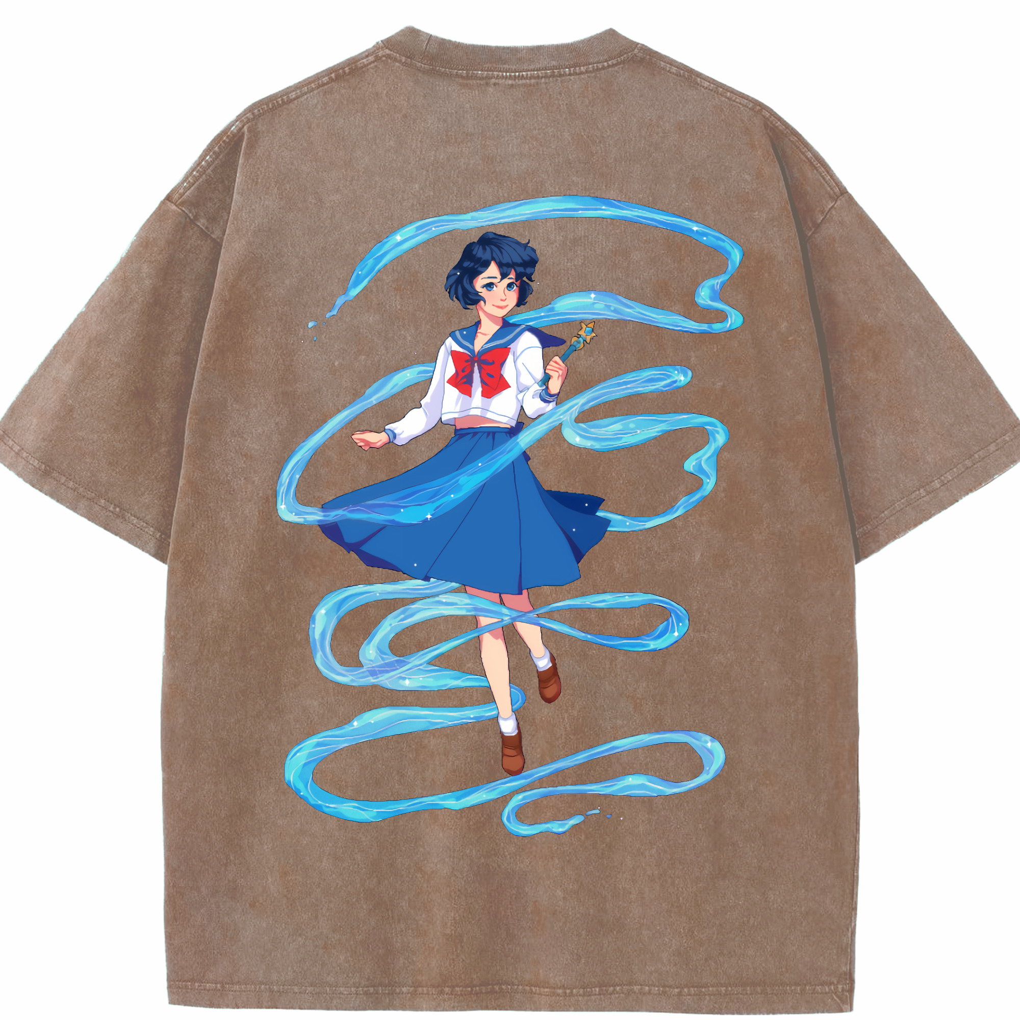 （画像用） 美少女戦士セーラームーン 水野 亜美 みずの あみ Sailor Moon Mizuno Ami 綿100% ヴィンテージ風 半袖Tシャツ（背面プリント）