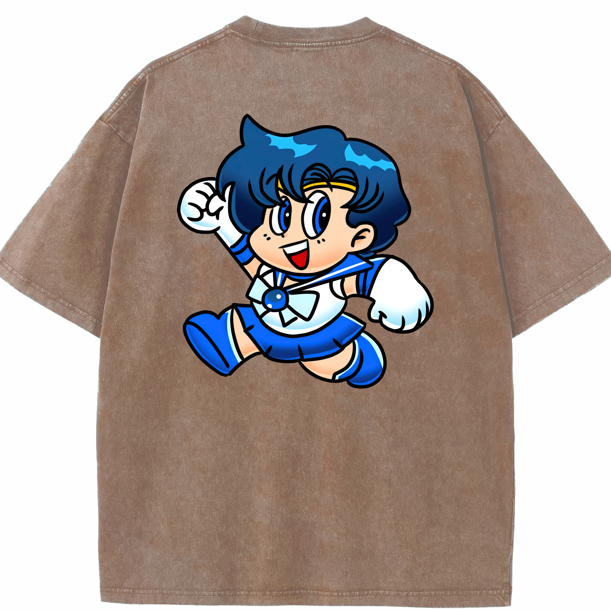 （画像用） 美少女戦士セーラームーン 水野 亜美 みずの あみ Sailor Moon Mizuno Ami 綿100% ヴィンテージ風 半袖Tシャツ（背面プリント）