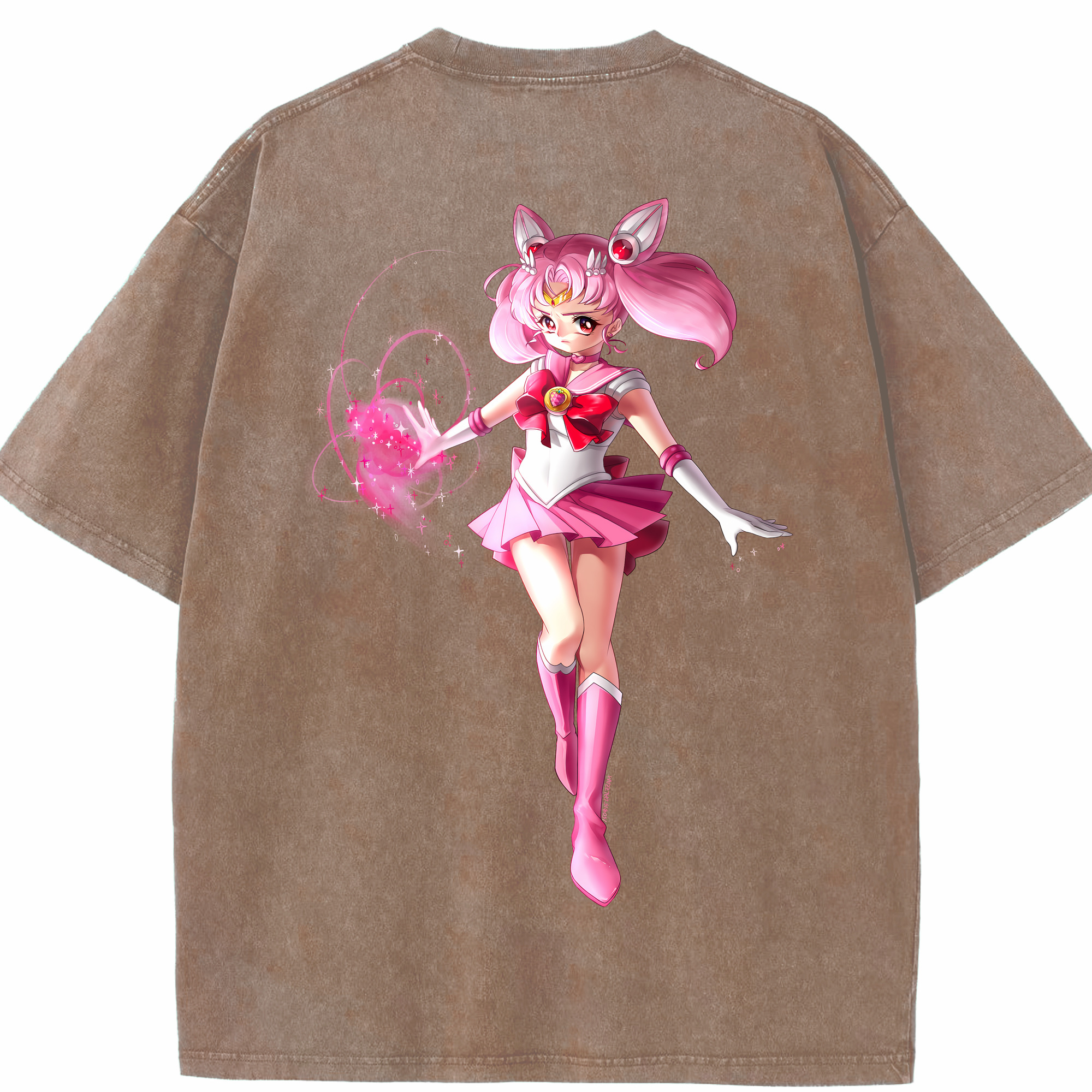（画像用） 美少女戦士セーラームーン ちびうさ Sailor Moon Chibiusa Tsukino Usagi Small Lady Serenity 綿100% ヴィンテージ風 半袖Tシャツ（背面プリント）