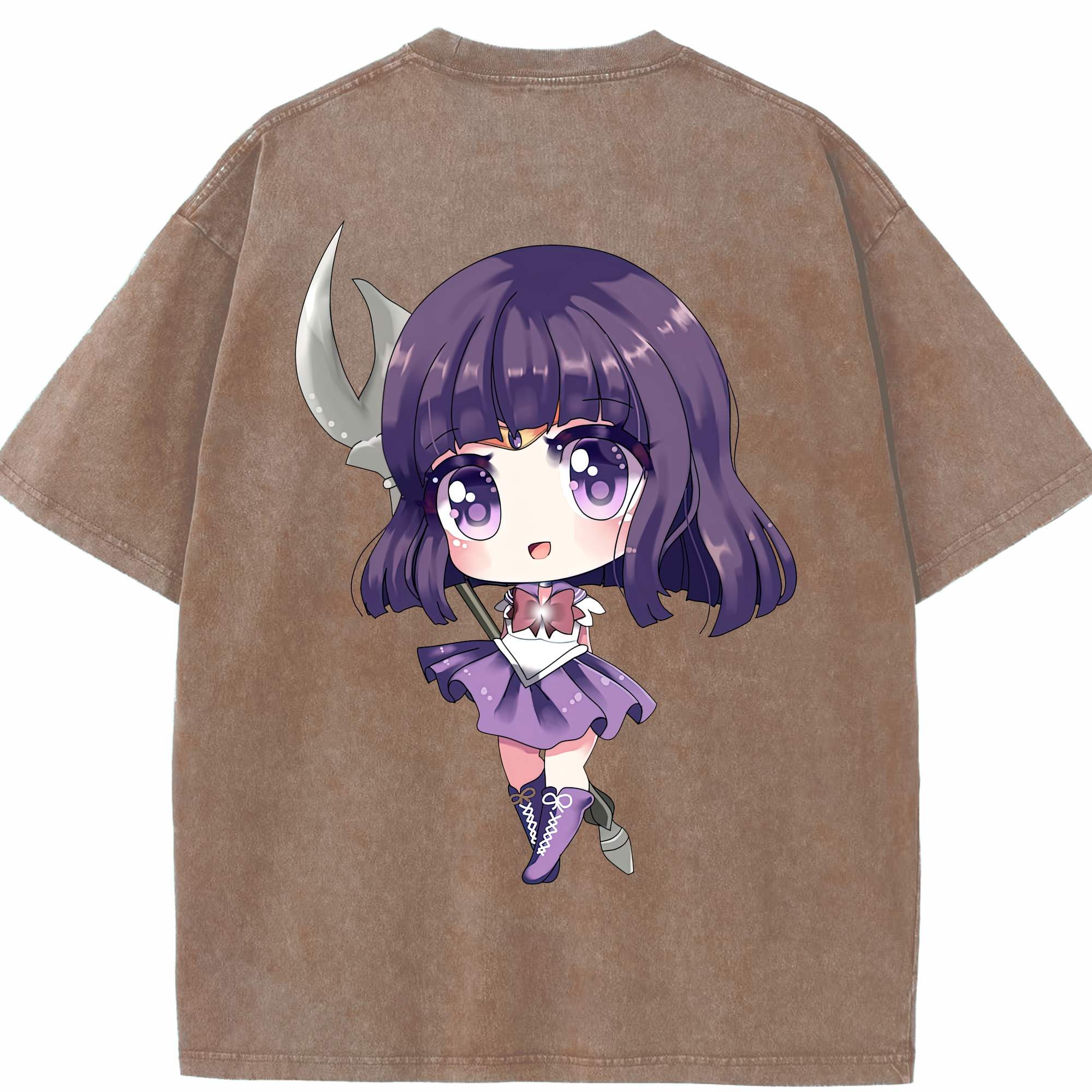 （画像用） 美少女戦士セーラームーン 土萠ほたる Sailor Moon Tomoe Hotaru （セーラーサターン；Sailor Saturn） 綿100% ヴィンテージ風 半袖Tシャツ（背面プリント）