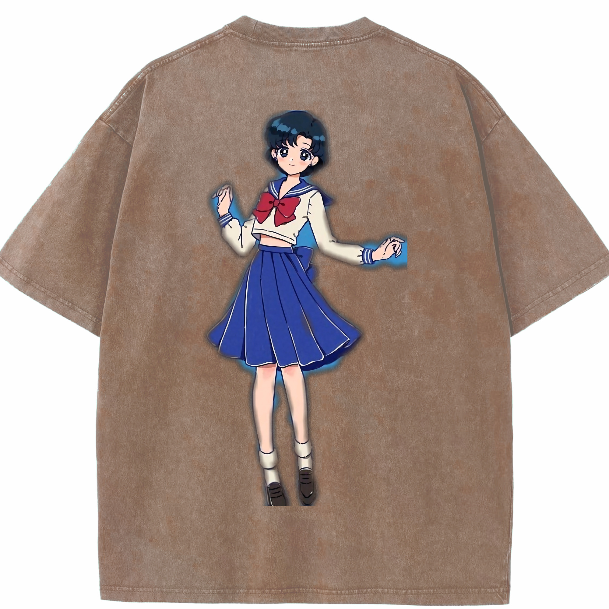 （画像用） 美少女戦士セーラームーン 水野 亜美 みずの あみ Sailor Moon Mizuno Ami 綿100% ヴィンテージ風 半袖Tシャツ（背面プリント）