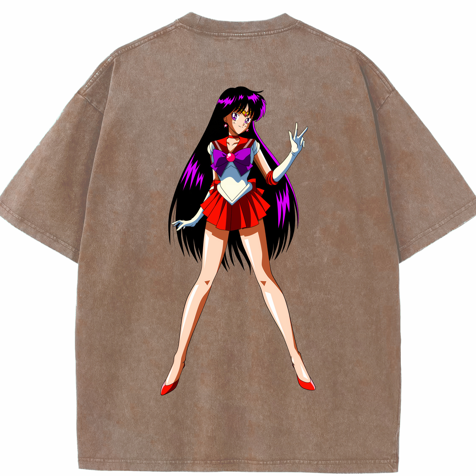 （画像用） 美少女戦士セーラームーン 火野レイ ひの レイ Sailor Moon Hino Rei （セーラーマーズ,Sailor Mars） 綿100% ヴィンテージ風 半袖Tシャツ（背面プリント）