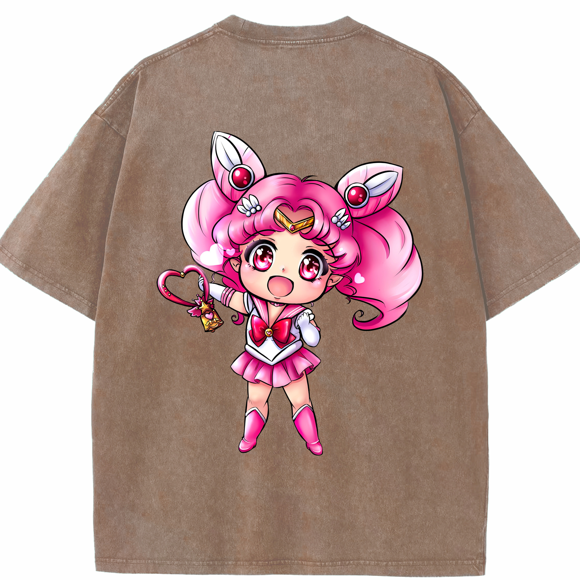 （画像用） 美少女戦士セーラームーン ちびうさ Sailor Moon Chibiusa Tsukino Usagi Small Lady Serenity 綿100% ヴィンテージ風 半袖Tシャツ（背面プリント）