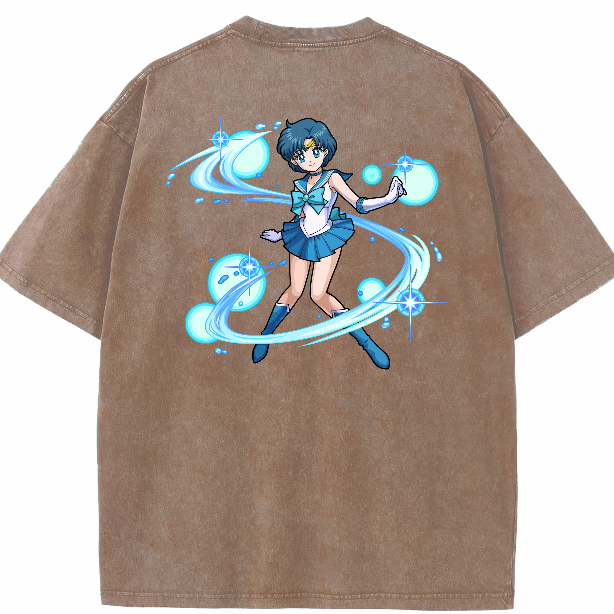 （画像用） 美少女戦士セーラームーン 水野 亜美 みずの あみ Sailor Moon Mizuno Ami 綿100% ヴィンテージ風 半袖Tシャツ（背面プリント）