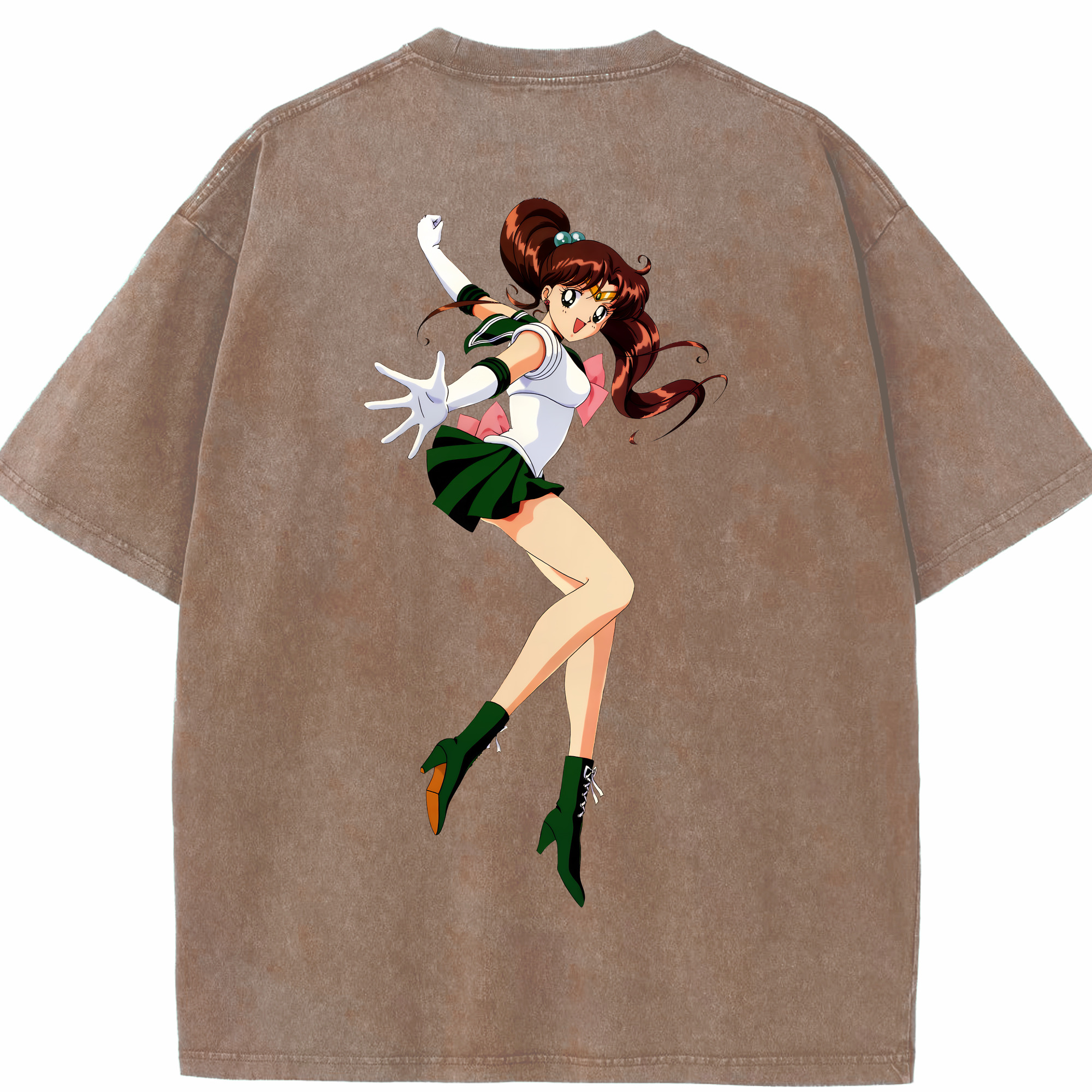 （画像用） 美少女戦士セーラームーン 木野 まこと きの まこと Sailor Moon Kino Makoto （セーラージュピター；Sailor Jupiter） 綿100% ヴィンテージ風 半袖Tシャツ（背面プリント）
