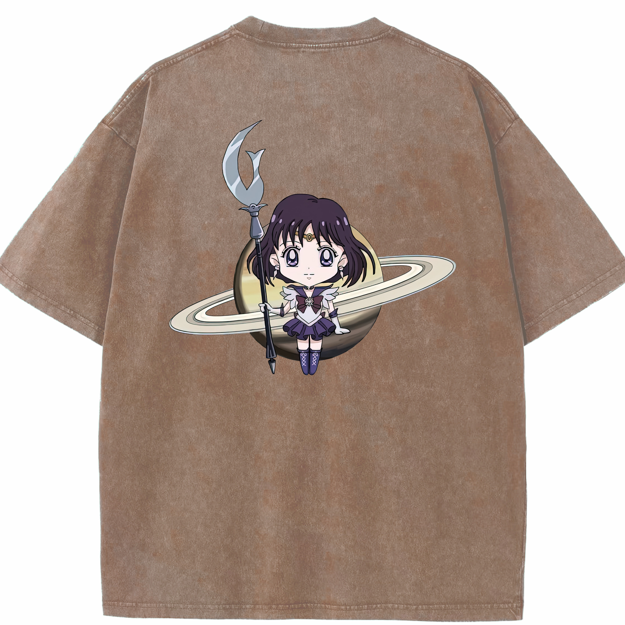 （画像用） 美少女戦士セーラームーン 土萠ほたる Sailor Moon Tomoe Hotaru （セーラーサターン；Sailor Saturn） 綿100% ヴィンテージ風 半袖Tシャツ（背面プリント）