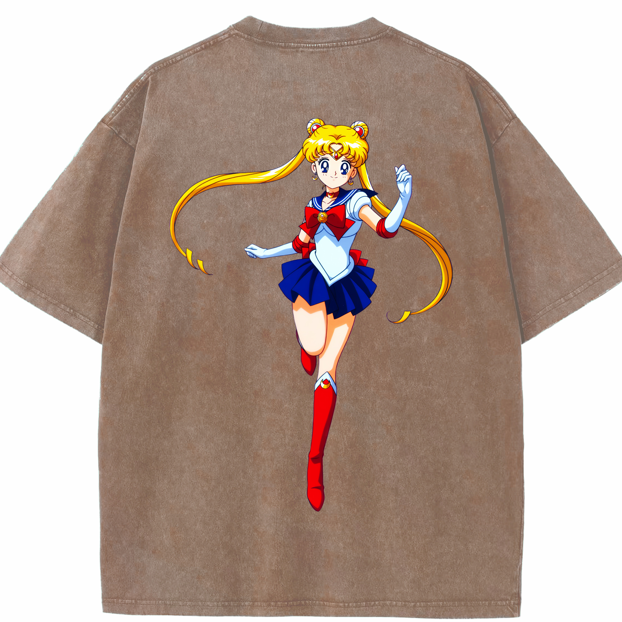 （画像用） 美少女戦士セーラームーン 月野 うさぎ つきの うさぎ Sailor Moon Tsukino Usagi 綿100% ヴィンテージ風 半袖Tシャツ（背面プリント）
