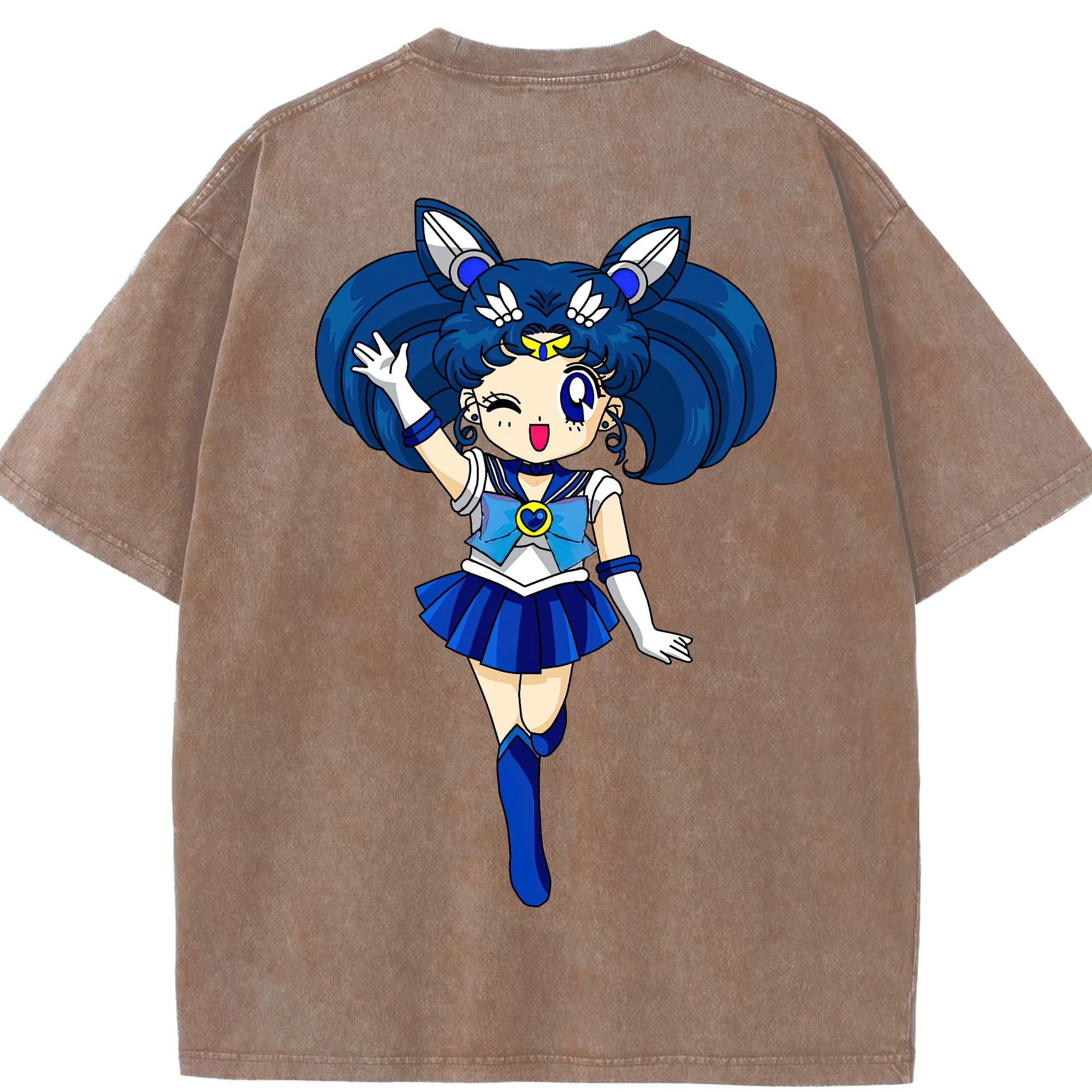 （画像用） 美少女戦士セーラームーン 水野 亜美 みずの あみ Sailor Moon Mizuno Ami 綿100% ヴィンテージ風 半袖Tシャツ（背面プリント）