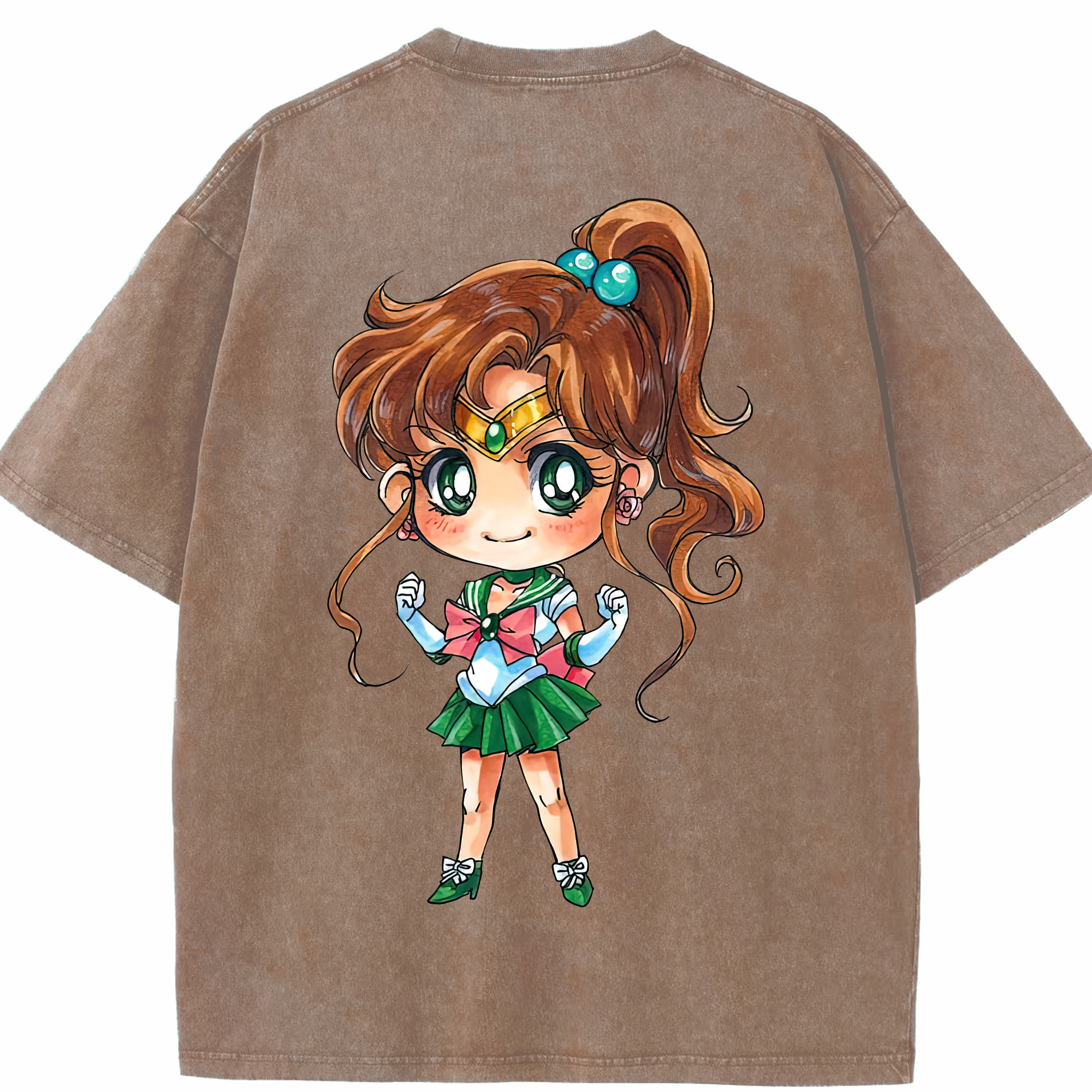 （画像用） 美少女戦士セーラームーン 木野 まこと きの まこと Sailor Moon Kino Makoto （セーラージュピター；Sailor Jupiter） 綿100% ヴィンテージ風 半袖Tシャツ（背面プリント）