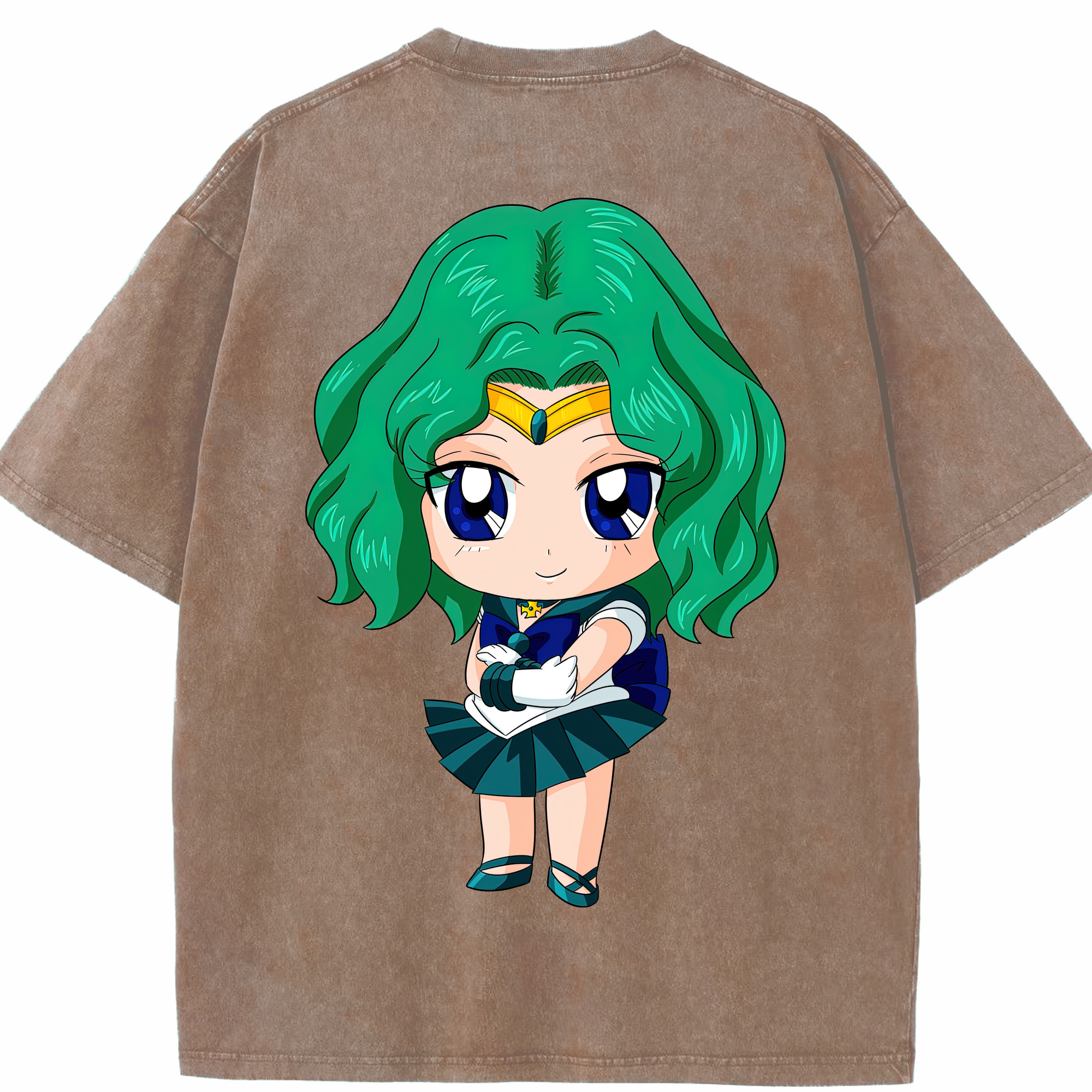 （画像用） 美少女戦士セーラームーン 海王 みちる（かいおう みちる） Sailor Moon Kaiou Michiru 綿100% ヴィンテージ風 半袖Tシャツ（背面プリント）