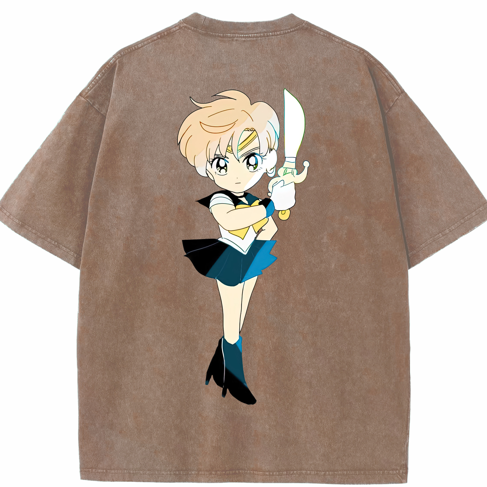 （画像用） 美少女戦士セーラームーン 天王はるか Sailor Moon Tenoh Haruka 綿100% ヴィンテージ風 半袖Tシャツ（背面プリント）